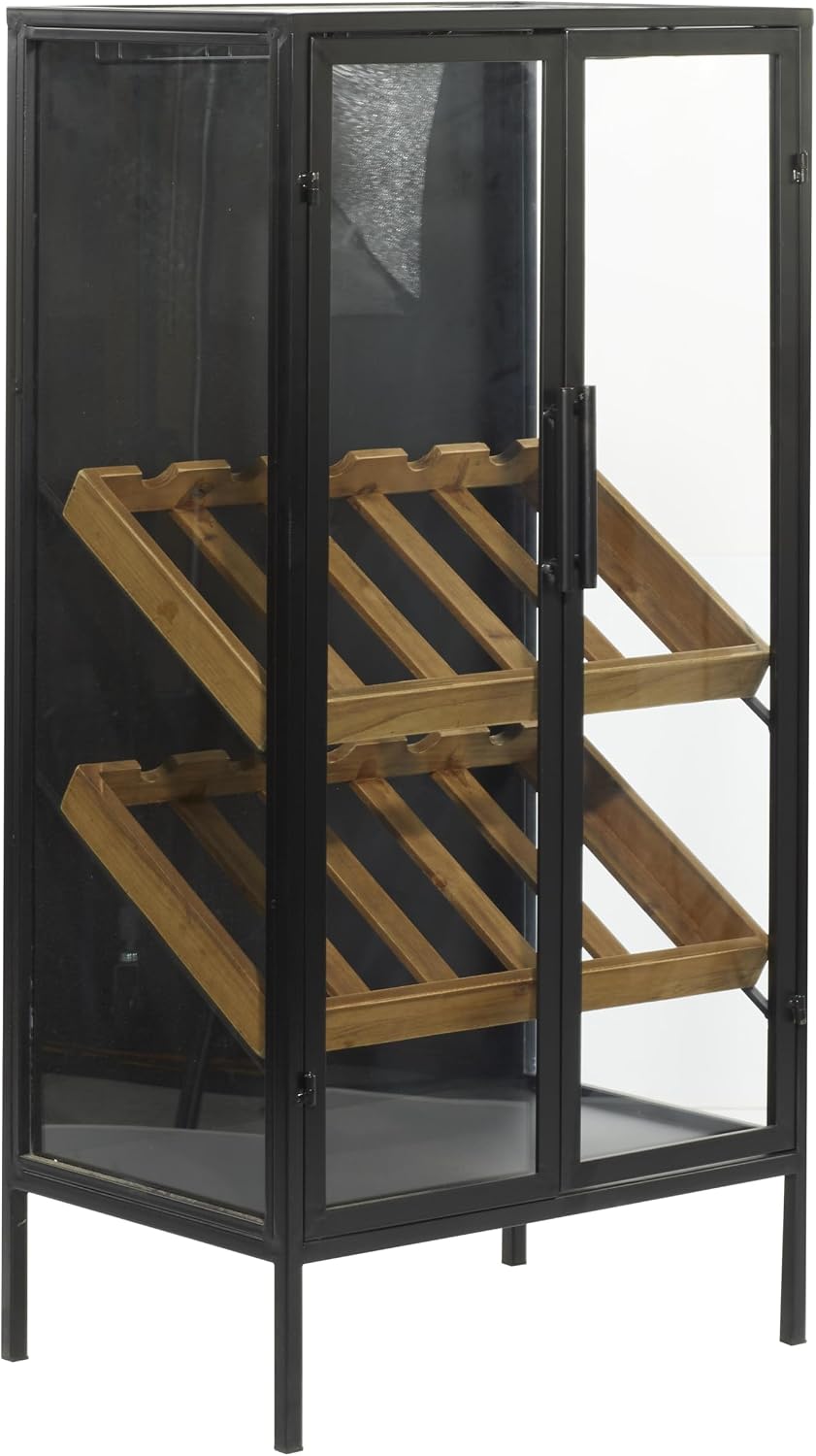 Deco 79 Metal 10 Bottle Standing Wine Rack with Wine Glass Holders and Wood Accents, 21" x 15" x 40", Black