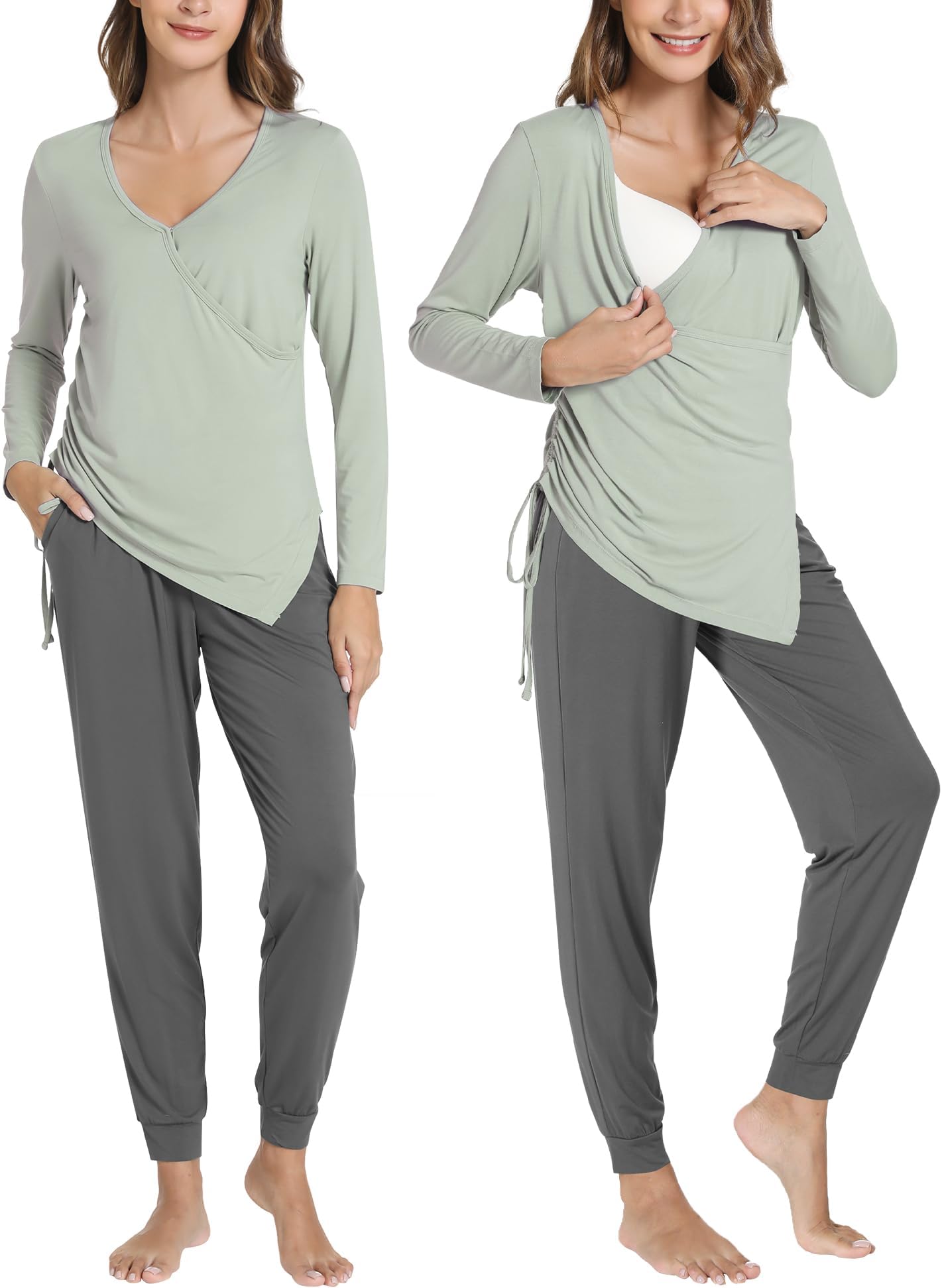Pajama Sets for Women Long Sleeve Sleepwear Maternity Nursing Lounge Set Breastfeeding 2 Piece Pjs S-XXL