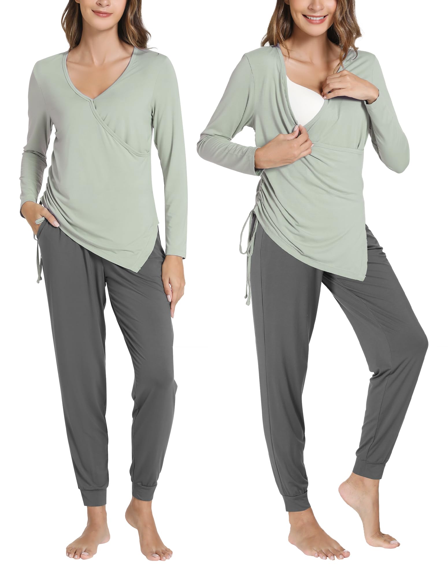 Pajama Sets for Women Long Sleeve Sleepwear Maternity Nursing Lounge Set Breastfeeding 2 Piece Pjs S-XXL