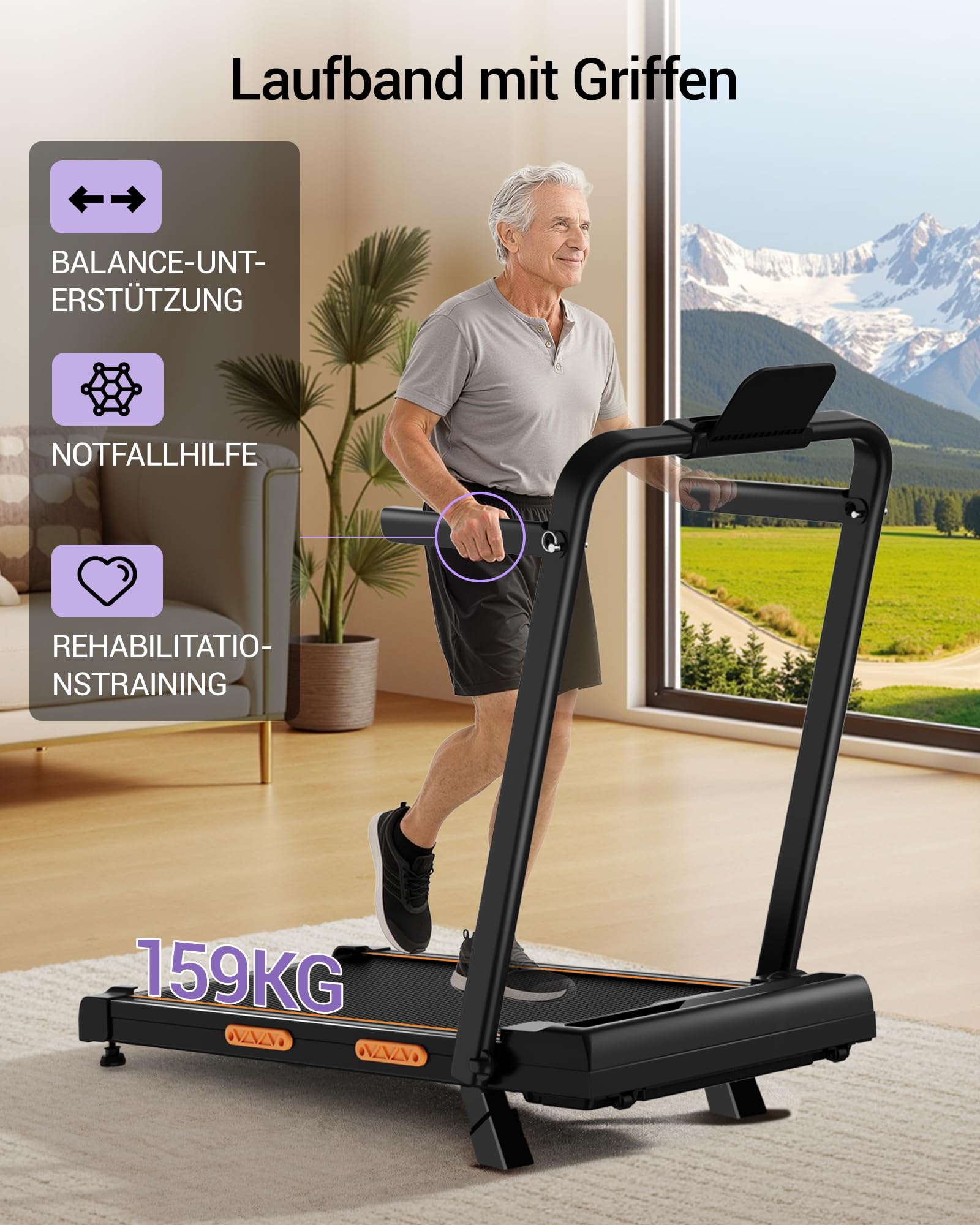 CURSOR Tapis de Marche Pliable Inclinable 16%, 10km/h Tapis de Course Pliable Inclinable, avec Affichage LED, Télécommande, 3.0 HP Treadmill Walking Pad, Tapis de Marche Bureau, 159KG Max Charge