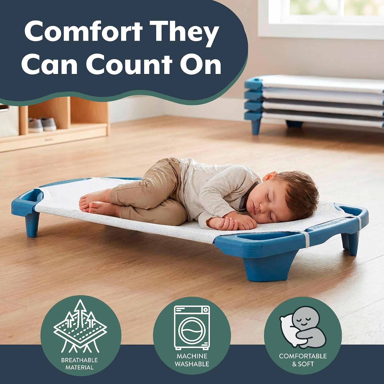 Children's Factory Cot Sheets for Daycare, Toddler Size 38.5" x 22.5", Soft Breathable Fitted Sheets, Daycare Essentials, ABC, Set of 4