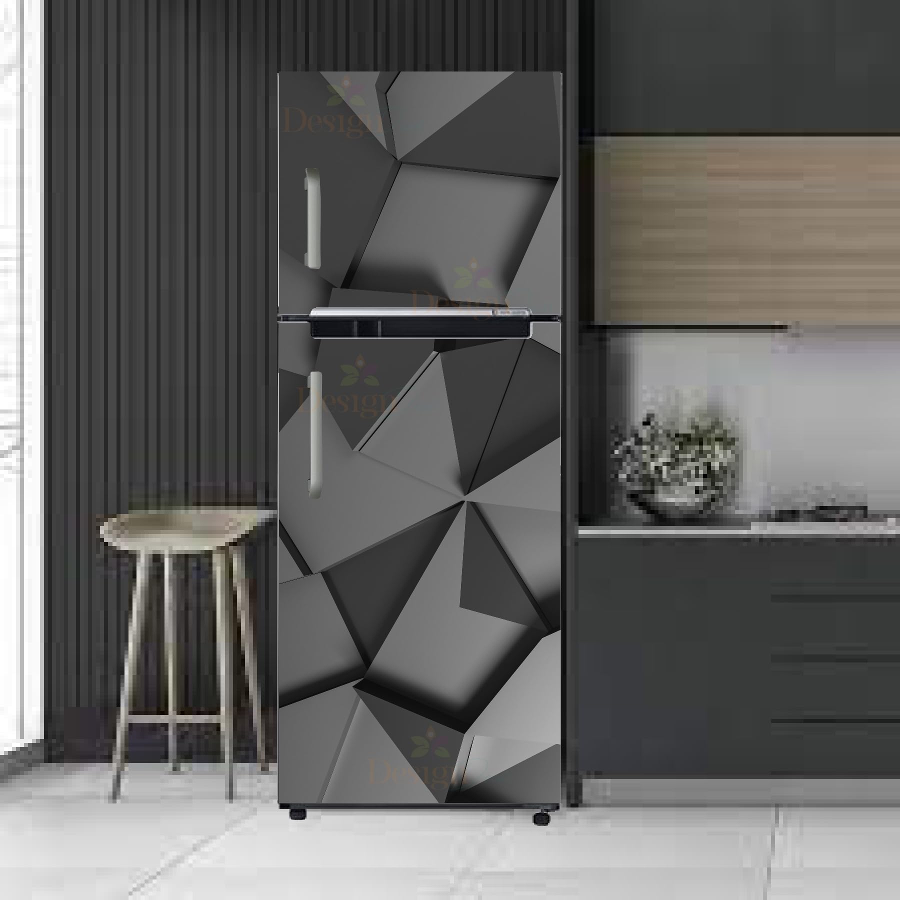Black 3D Fridge Door Sticker - Vinyl Decal -5