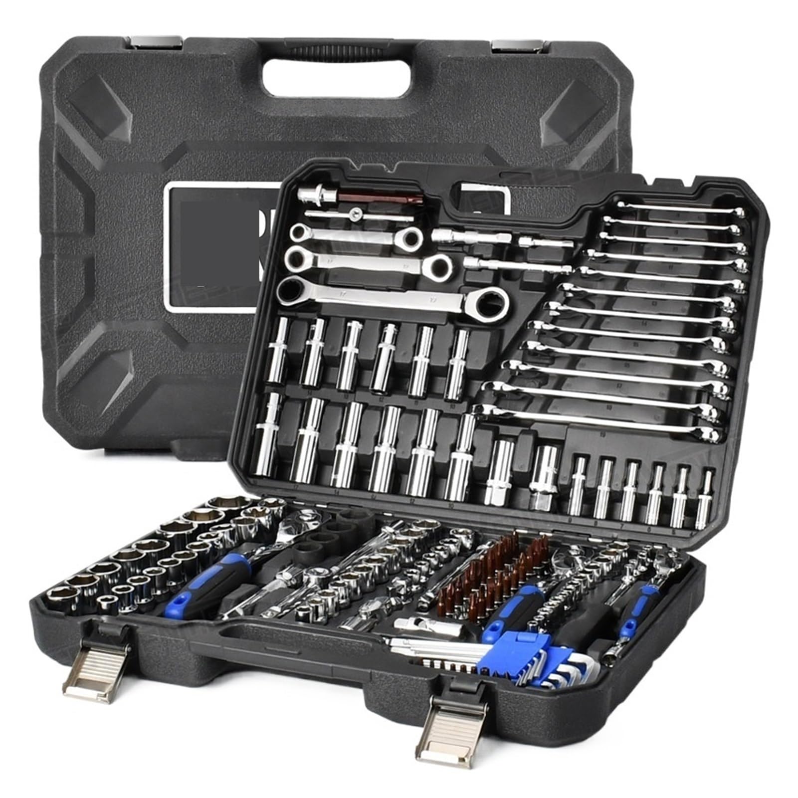 Mechaniker-Werkzeugsatz, 1/2, 1/4, 3/8 Antriebsgrößen, gemischter Steckschlüsselsatz für Haushalt/Autoreparatur für mechanische Reparaturen, Heimwerker (Farbe: 108-teilig)