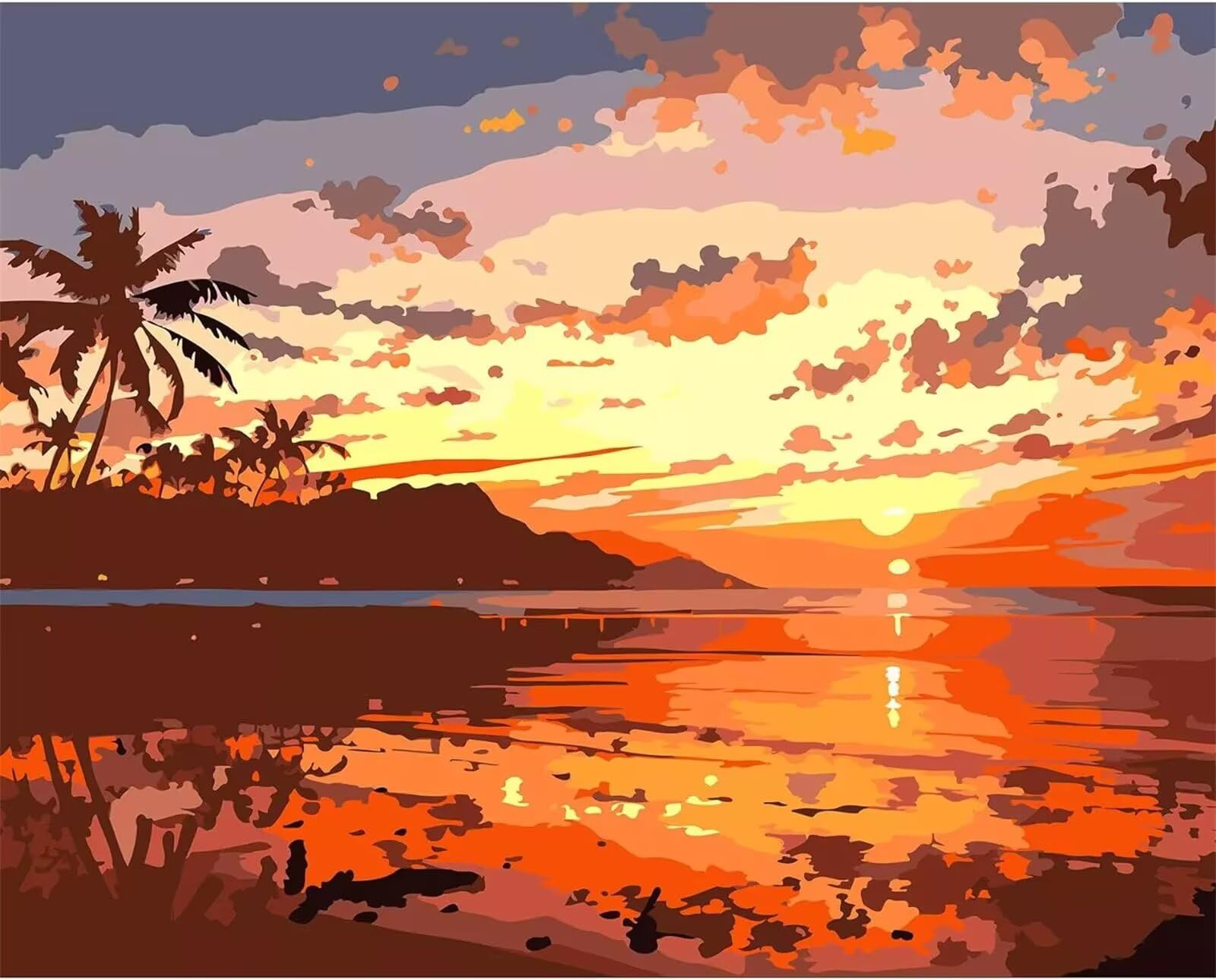 Lituor Malen nach Zahlen Erwachsene,Tropisches Sonnenuntergangsmeer Malen Nach Zahlen Set für Anfänger DIY Digital Ölgemälde Kits mit Pinseln und Acrylpigment ohne Rahmen für Home Wall Decor 60x75cm
