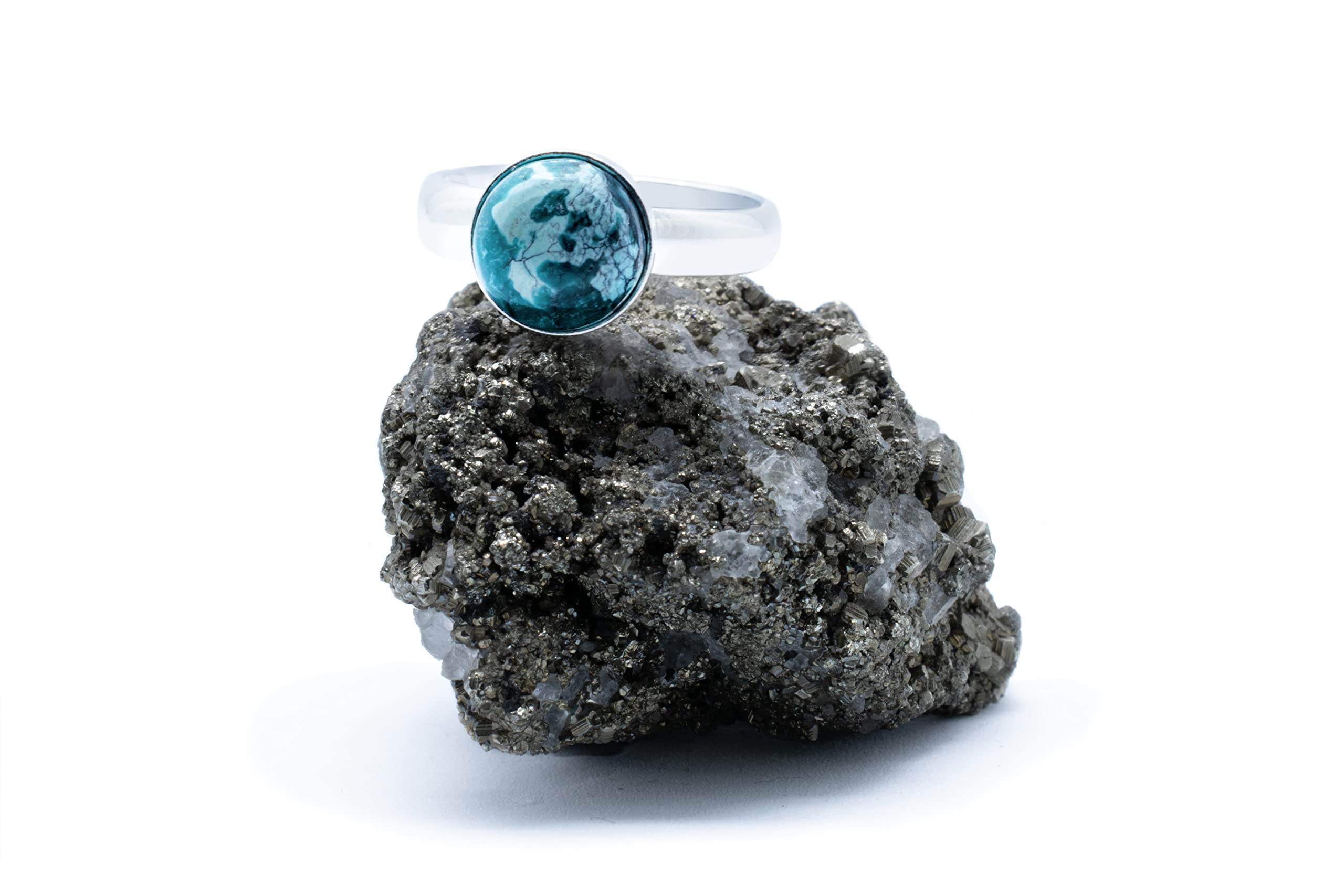 Bague en Argent 925 avec Pierre Naturelle 8mm - Bague avec Gemme Précieuse Ronde disponible dans Toutes les Tailles, Fixe ou Ajustable - Bagues Unisexe Sans Nickel