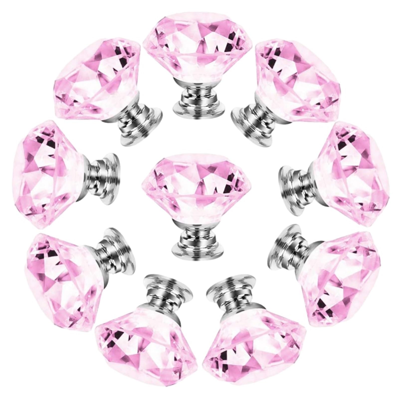 Kfgisd Pink 10 Pcs,Drawer Knobs 1.18 * 1.1Inch Single Hole Transparent Multi-Color Cabinet Jewelry Box Drawer Diamond Handle,Crystal Handles(Pink)