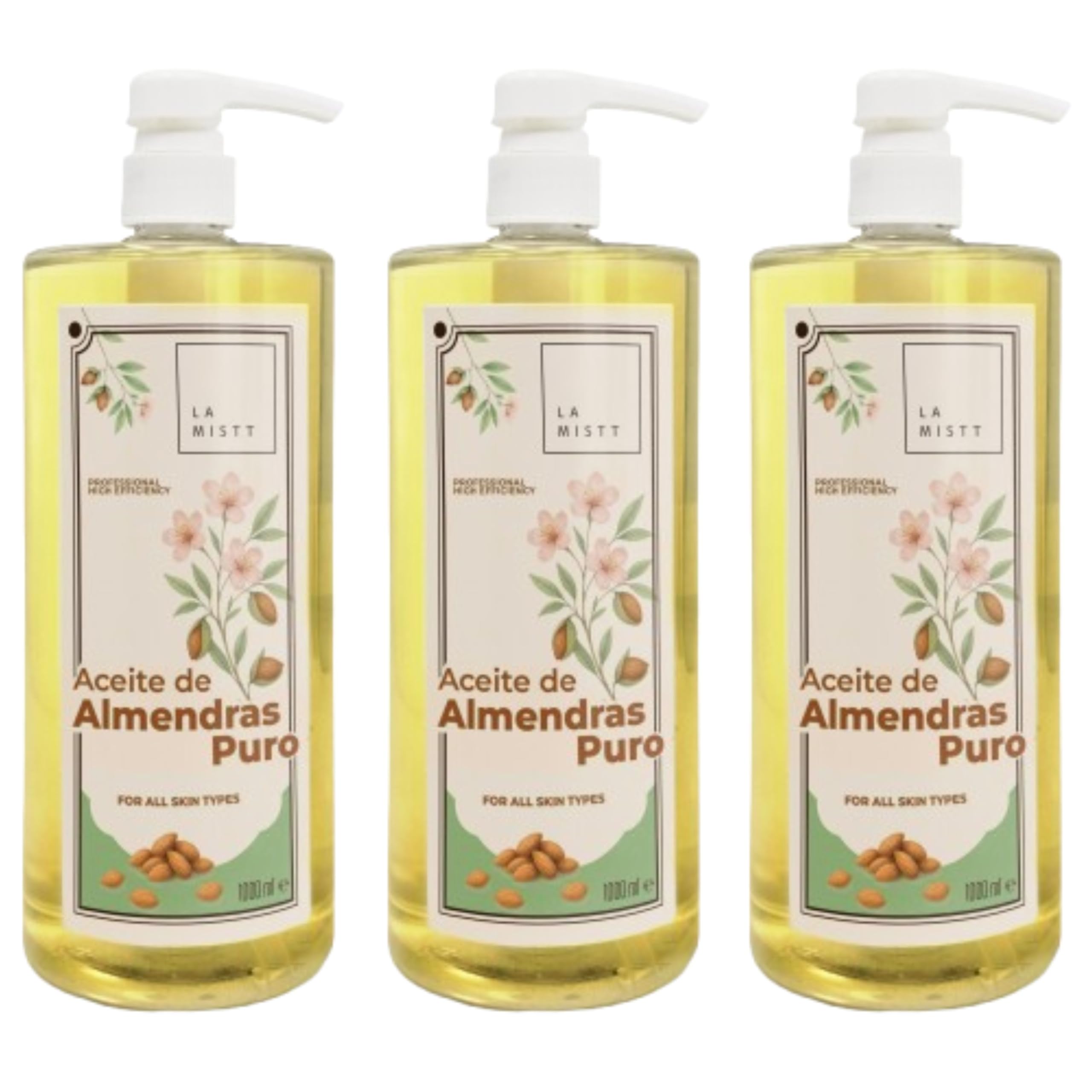 Aceite de Almendras Dulces Puro 3L | Fórmula Natural | Aceite Puro Para Masajes Profesional | Apto para Todo Tipo de Pieles | Sin Parafina ni Colorantes