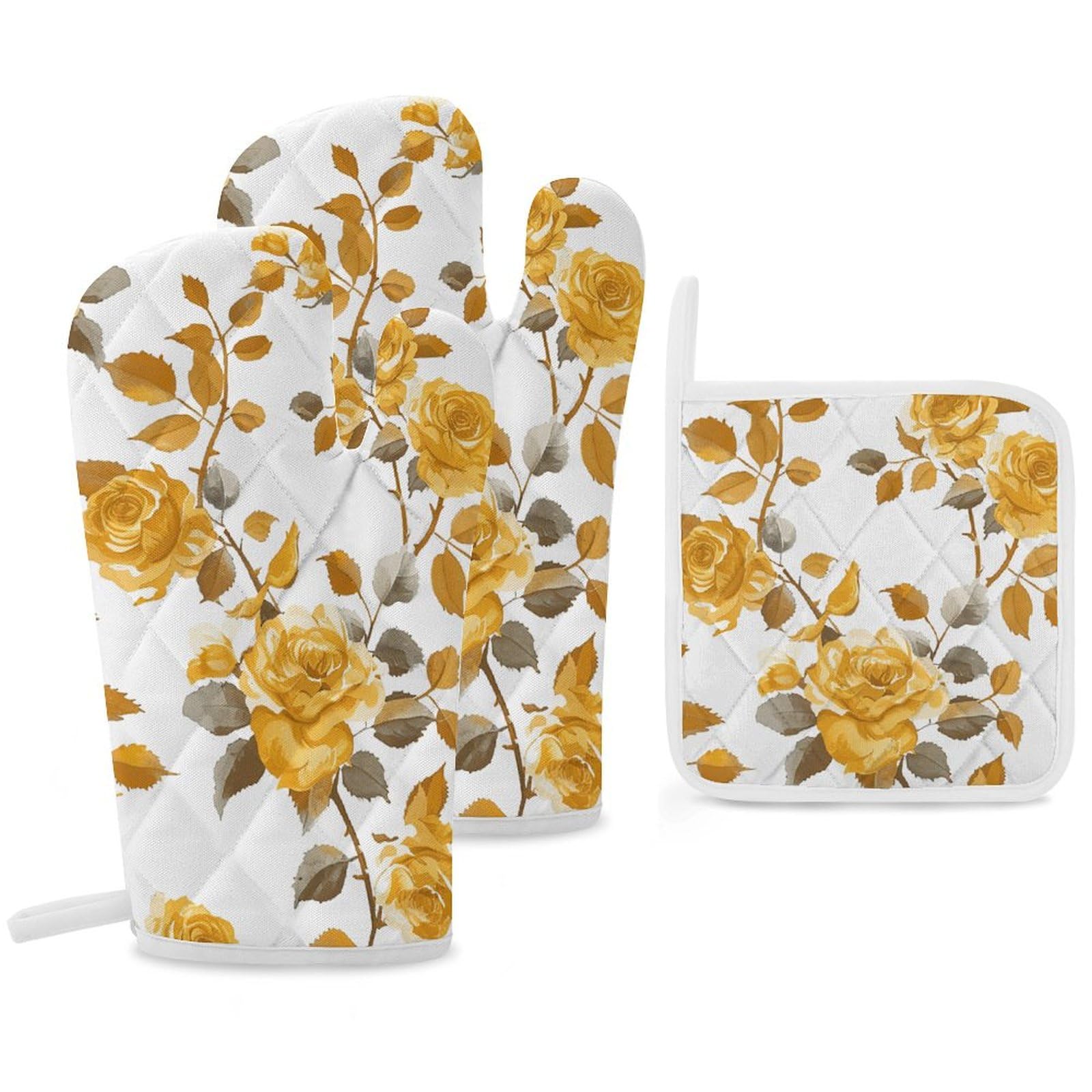 Ensemble de gants de cuisine rose et moutarde pour réussir toutes vos cuissons au four