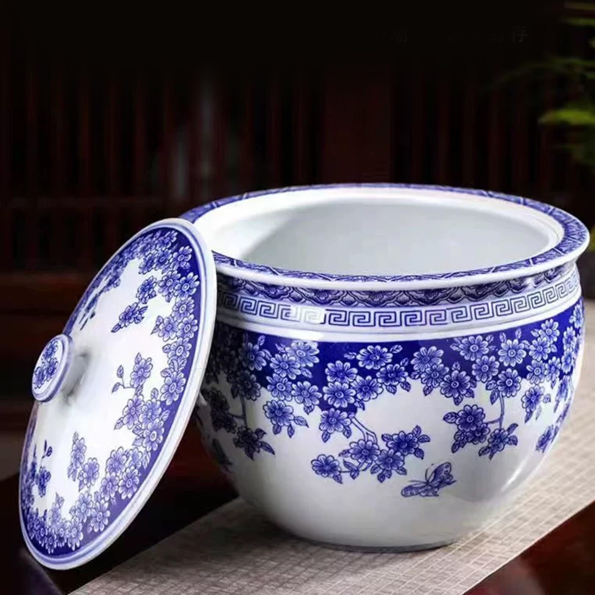 Niebiesko-biały Ceramiczny Słoik Na Ryż Klasyczny Porcelanowy Dozownik Do Żywności Beczka Na Ryż 5kg/10kg/15kg Pojemnik Na Karmę Dla Zwierząt(C,2.5kg)