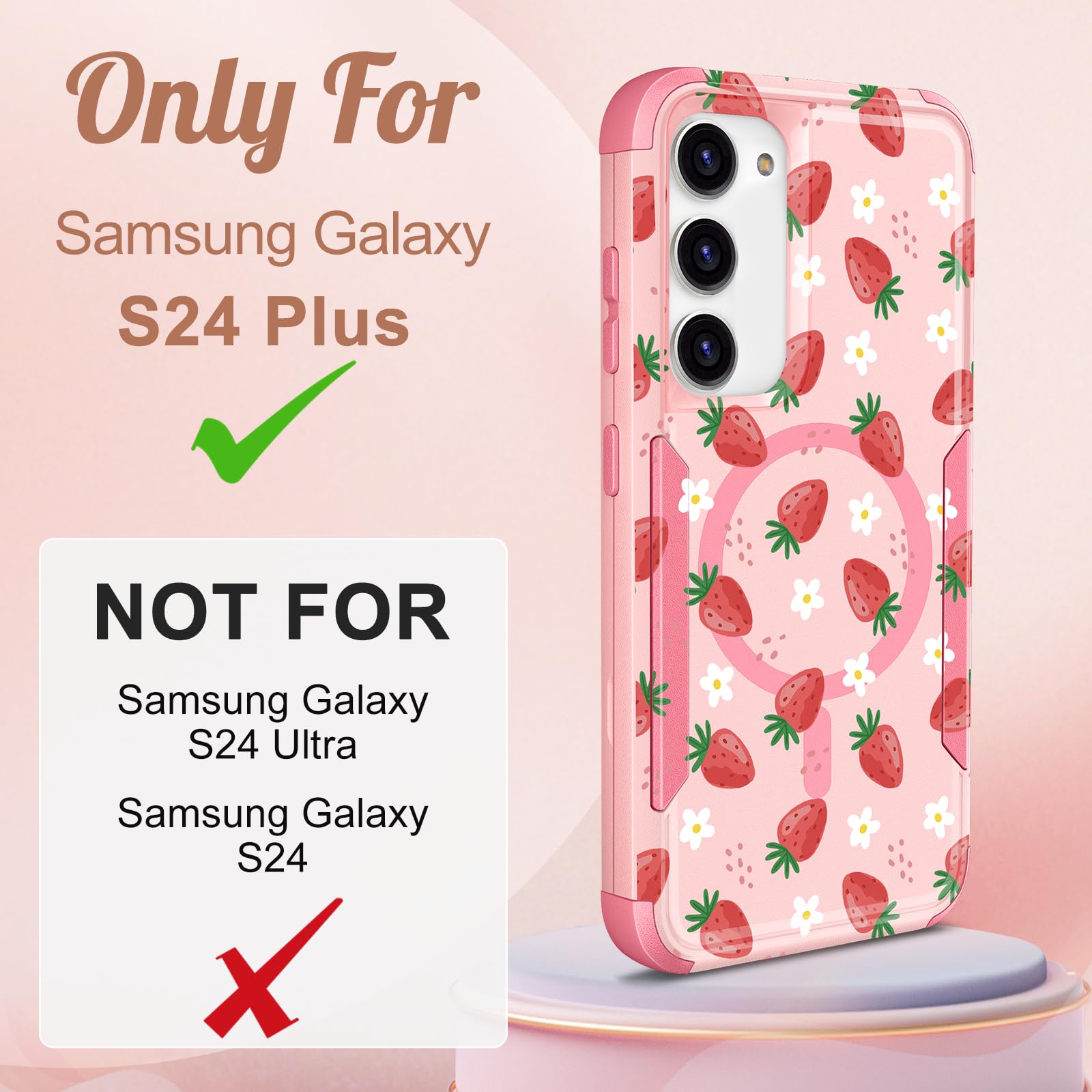 Amazon.com: LISEVO for Samsung Galaxy S24 Plus/S25 Plus Case - [Compatible  with MagSafe] Women Cute Girls Magnetic Phone Cover Strawberry Girly Kawaii  Heavy Duty Shockproof for Samsung S25+ Plus/S24+ Plus Cases :