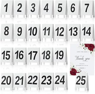 25 Pcs Table Numbers 1-25 Double-sided Wooden Tent Table Numbers Holders Place Card Holder Stands for Wedding Party Event Catering Receptions Banquets Bistro Coffee Shops (White)