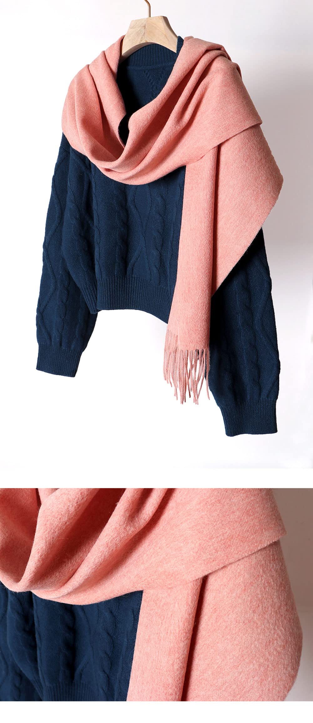 HGJH Schal Damen, Winterschals Rosa Weicher Warmer Schal Dicke Decke Einfarbige Quaste Kaschmir-Feeling-Schal Langer Großer Winterschal Trendige Stola-Schals Für Frauen Und Mädchen