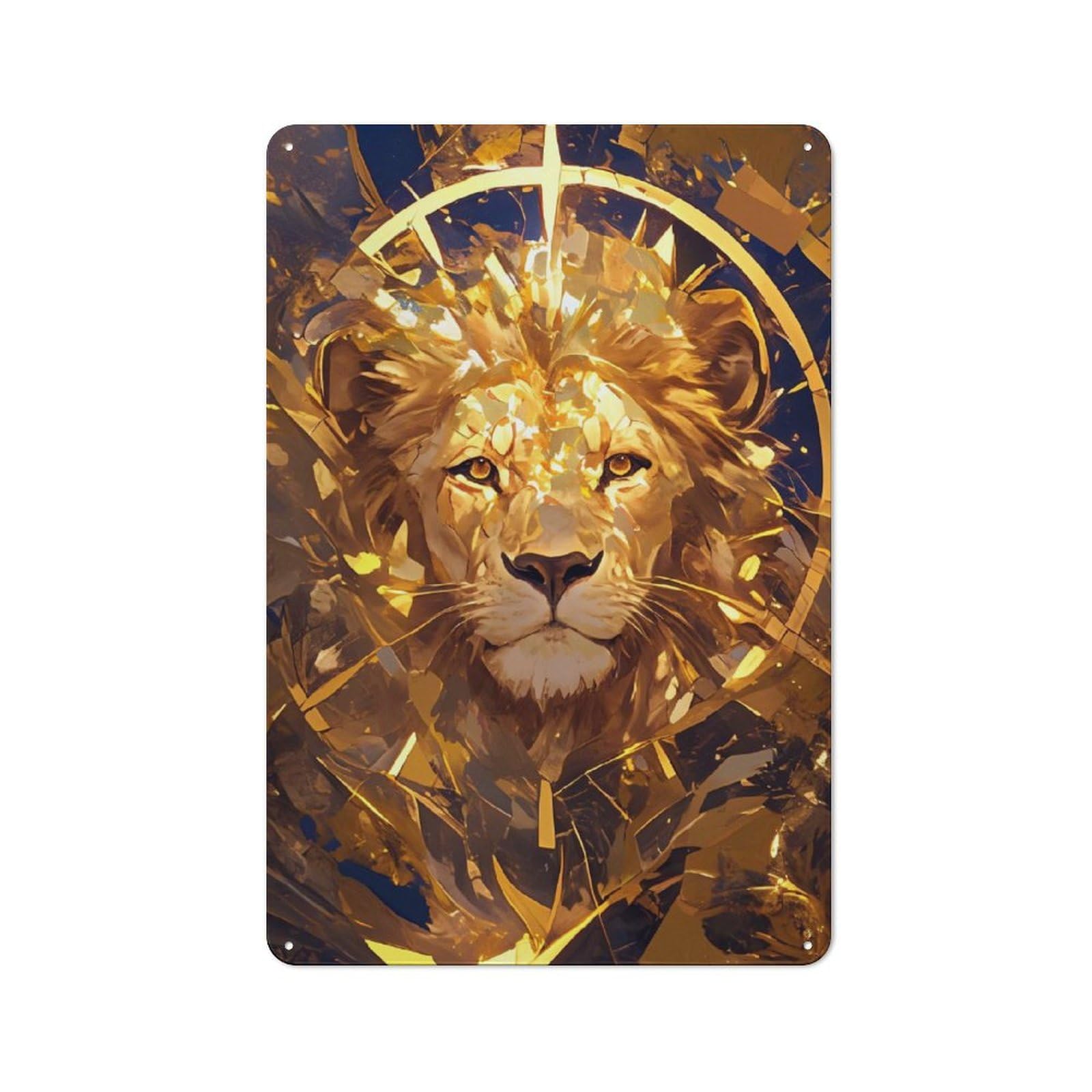 Junmoney Style-15 Golden Lion Abstract Portrait Rustic Metal Wall Sign 30X20cm For Workshop Wall, Suited To Makers And Diy Enthusiasts
