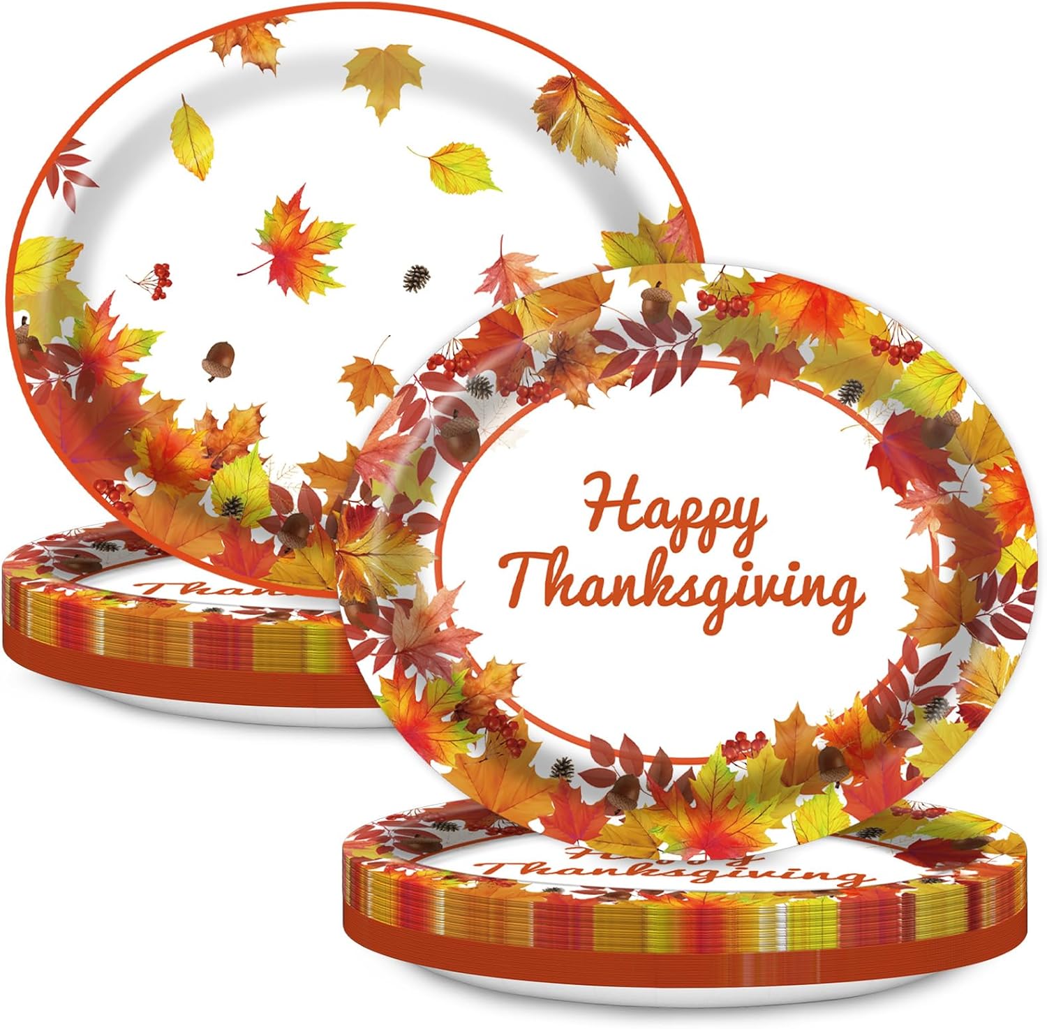 Thanksgiving Oval Paper Plates 10" x 12",Large Disposable Fall Party Decorations Paper Autumn Maple Leaves Plates for Birthday Holiday Favor Bridal Baby Shower Party Supplies,50 Guests