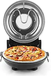 KLAIF Forno elétrico de pizza de bancada de 30 cm com pedra cerâmica, controles de temperatura ajustáveis duplos, inclui 4 ferramentas de pizza (preto)
