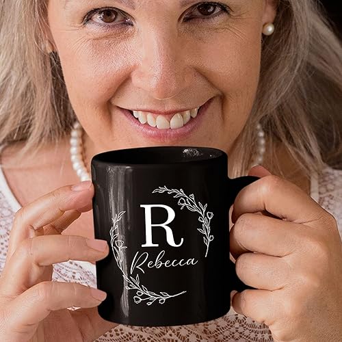 Miniatura 5 de Tazas de café personalizadas con monograma vintage con inicial, 11 onzas, 15 onzas, nombre personalizado y letra inicial, monograma, alfabeto, taza