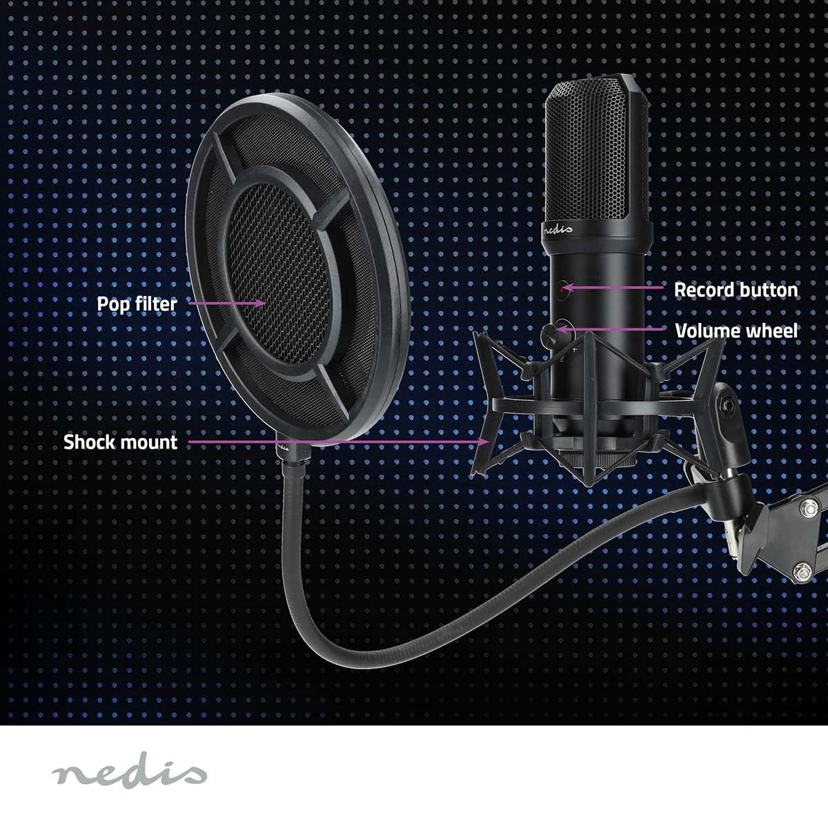 Nedis Microfono da gioco – utilizzato per: desktop/notebook – USB tipo A – interruttore on/off – filtro POP