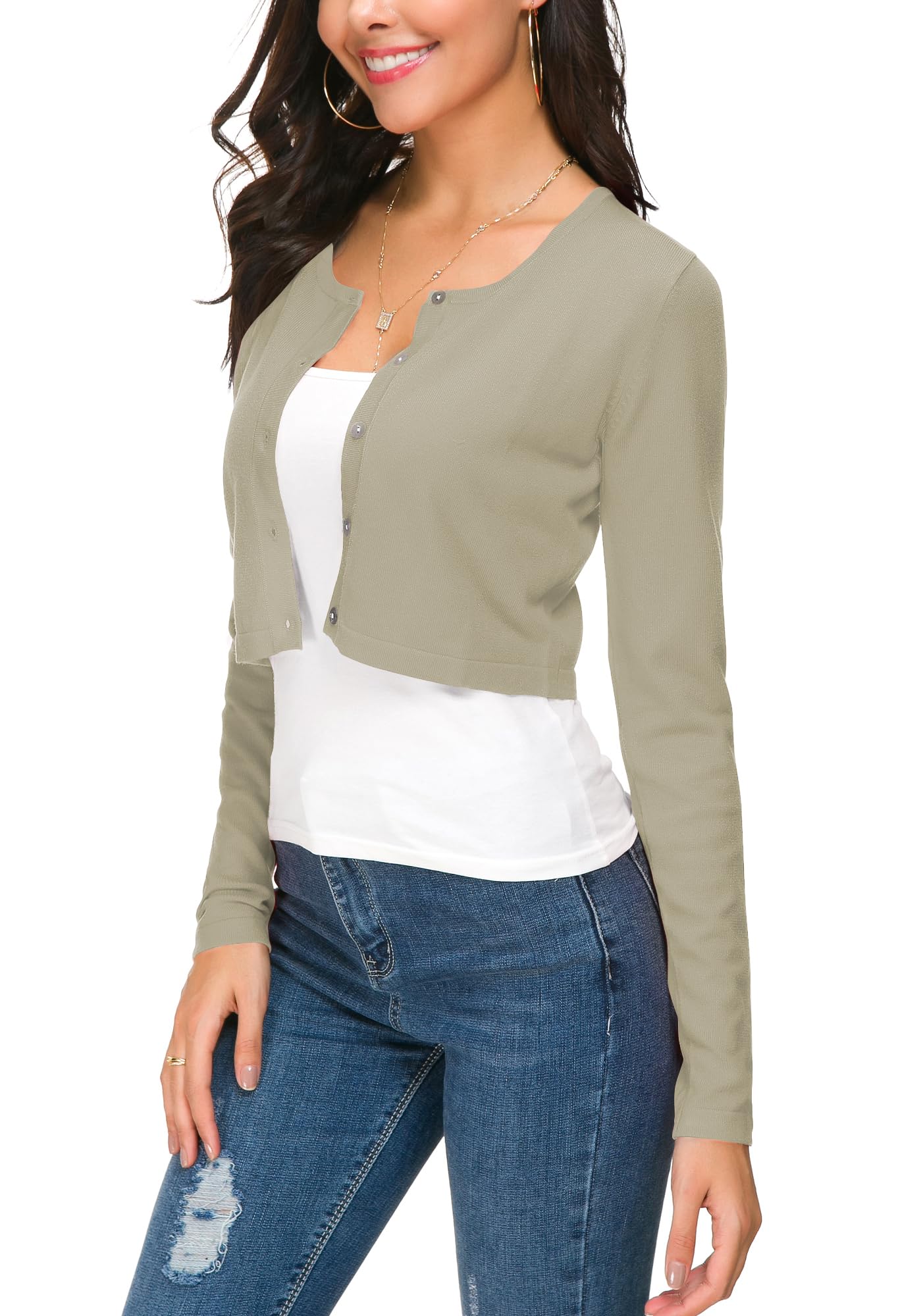 EEVASS Donna Elegante Maniche Lunghe Breve Coprispalle Bottoniera Girocollo Maglia Cardigan