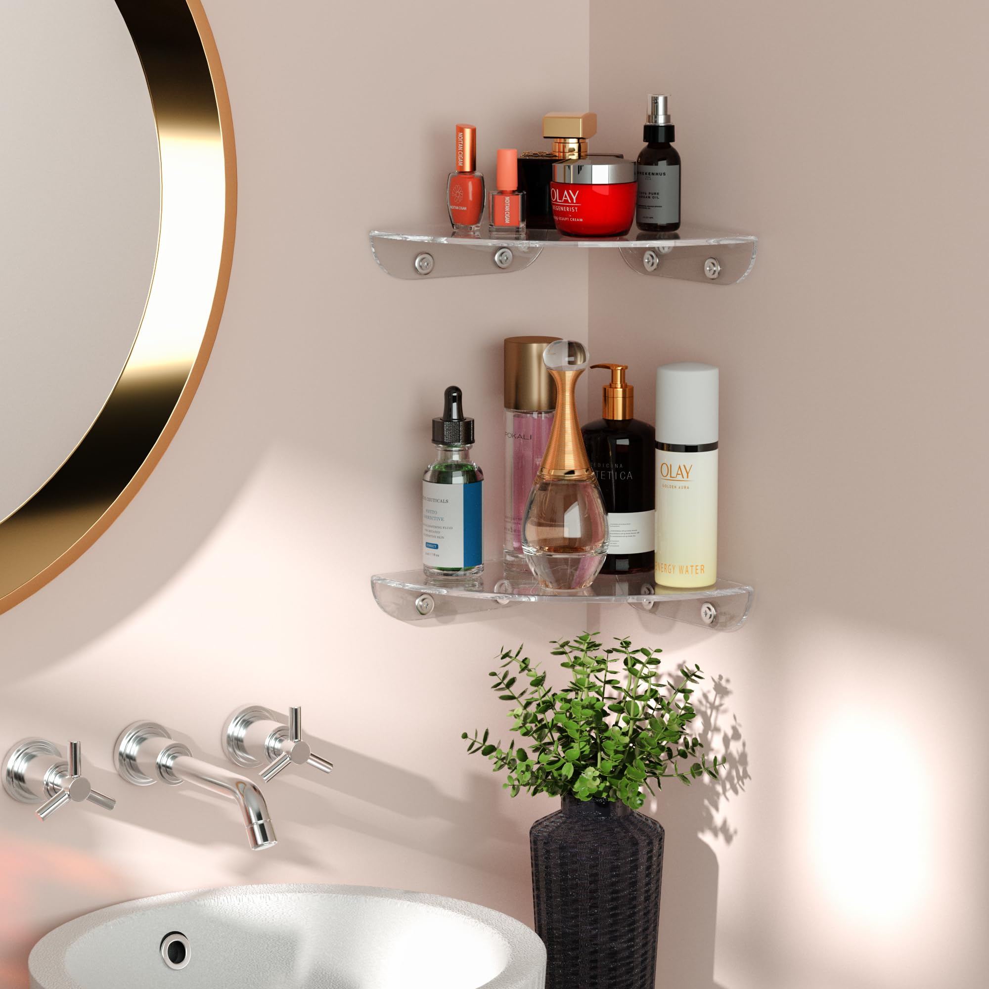 Sezanrpt 7x7 Inch Corner Shelf Wall Mount Set of 2, Acrylic Corner Floating Shelves - Image 3