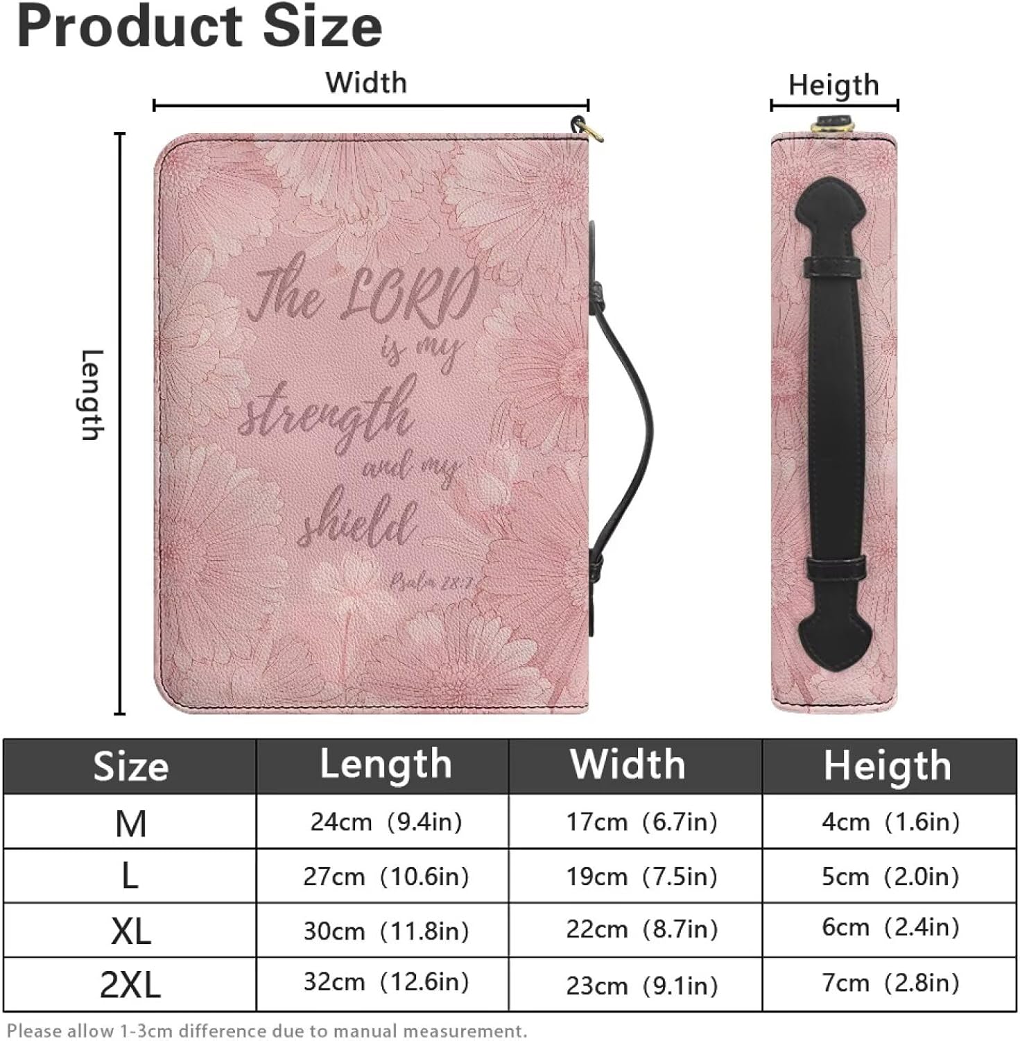 Custom Text Name Bible Cases for Woman, Pink Daisy PU Leather Bible Cover with Handle,Waterproof Leather Book Carrier Ideal Gifts, Built-in Bookmarks Pocket Pen Slots L 10.6x7.5x2in