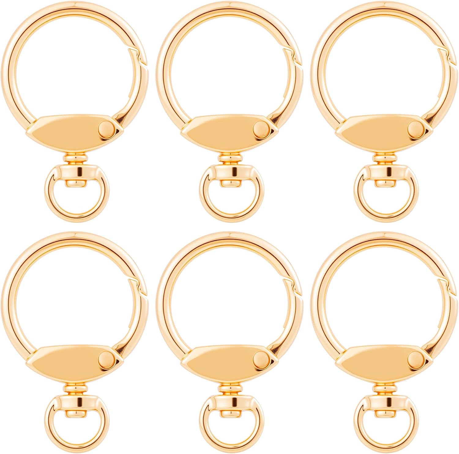 BEIQIYA 6pcs Round Spring Snap Hooks, Swivel Ring Keychain Hooks Clips, O Rings Buckles Keychain Clasps for Backpacks Wallets Purse DIY Crafts- Light Gold