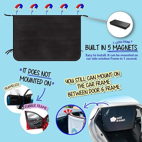 Miniatura 2 de ggomaART - Cortina parasol magnética universal para ventana lateral de automóvil, para bebés y niños