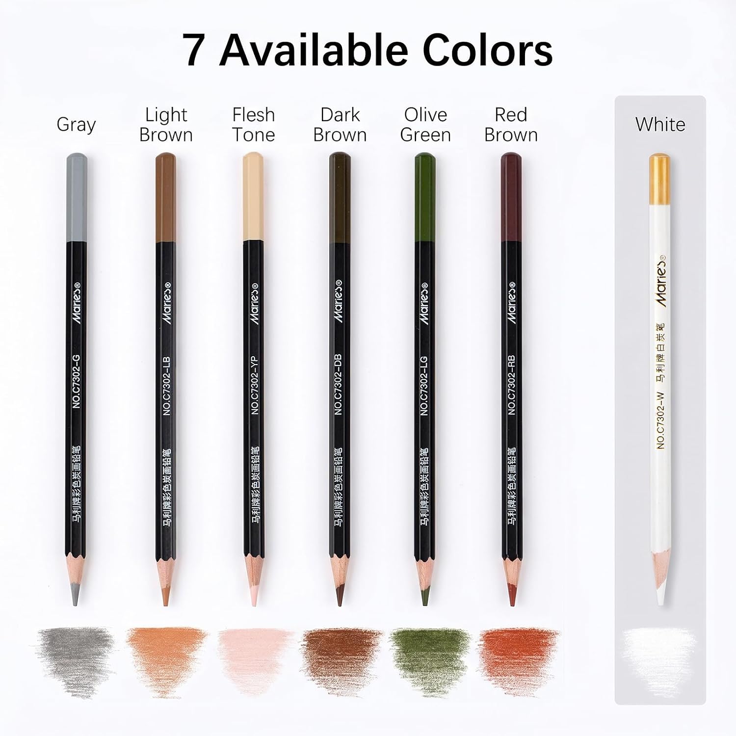 Marie's Colored Charcoal Pencils Set, 6 Colors 12 Pieces, Pastel Chalk Pencils for Drawing, Sketching, Coloring & Shading, Art Supplies for Adult Artists (Multicolor)