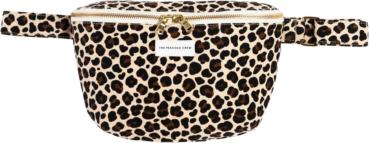 Spacious Leopard Print Crossbody Belt Bag Cotton Canvas | Lightweight, Comfortable & Elegant Sling Pouch, Travel Safe Design & Daily Use, Dual Zippers Fanny Pack, For Men & Women