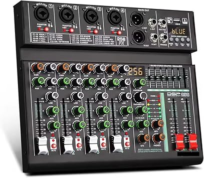DJ Controller, 4 Channel 256 DSP Effect Audio Mixer Recording PC 48V Phantom Power USB Sound Mixer Bluetooth DJ Console Mixing