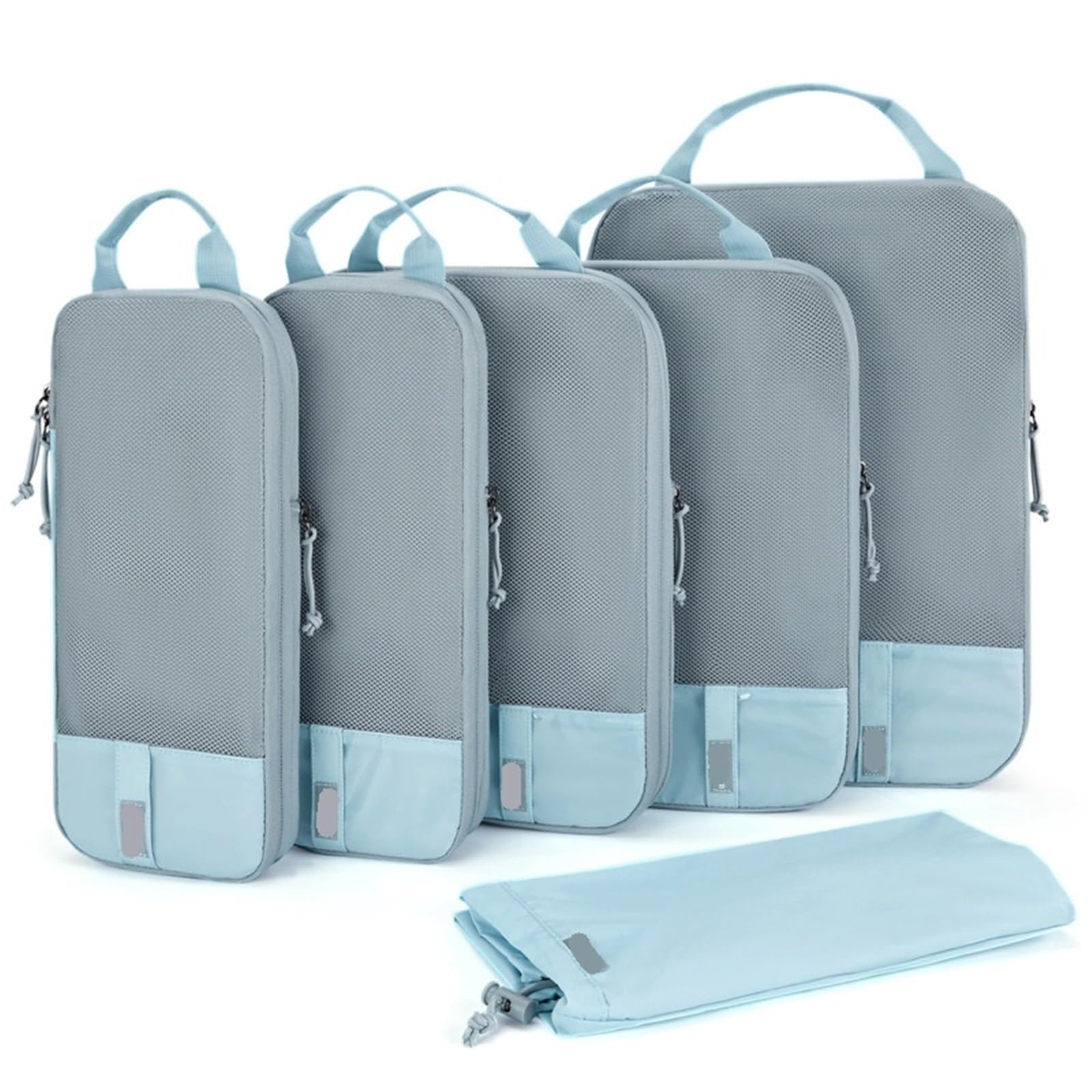 Ściśnięty sześcian podróży Kostki pakowe do podróży, torby kompresyjne, zestaw 2, 4, 6 szt.(6PC Light Blue)