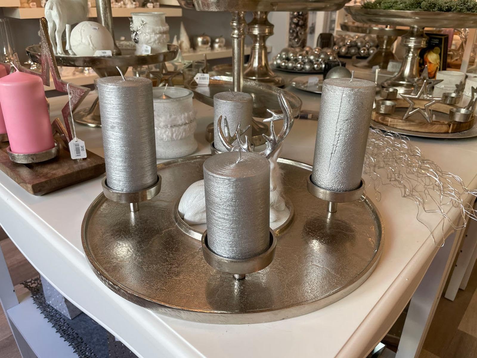 Riffelmacher Adventskranz Kranzschale Ø 41 cm | Metall Silber | Runde Adventsschale für Kerzen & Deko | Modern festlich | 74537