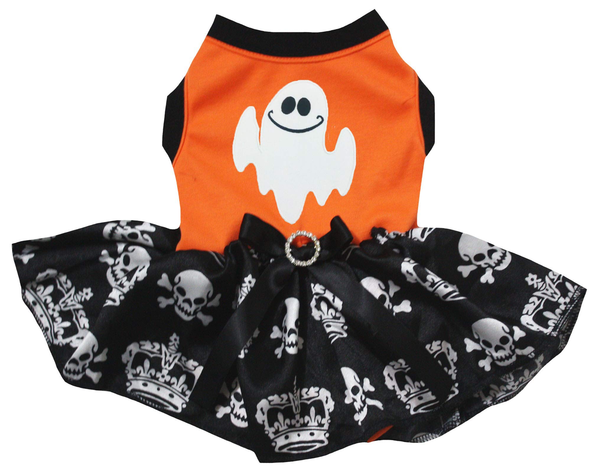 Robe pour chiot de grande taille XXXL Little Ghost motif crâne orange noir