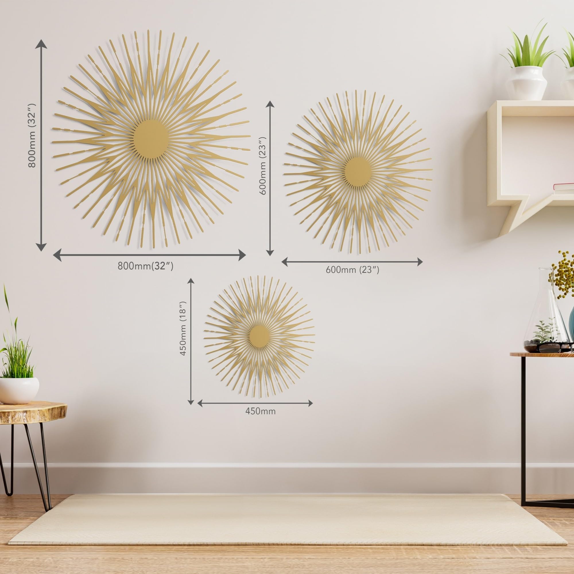 NEODECO Geometric Sun Metal Wall Art - 3D Sculpture With Adjustable Legs, Gold, Medium Size - View #5