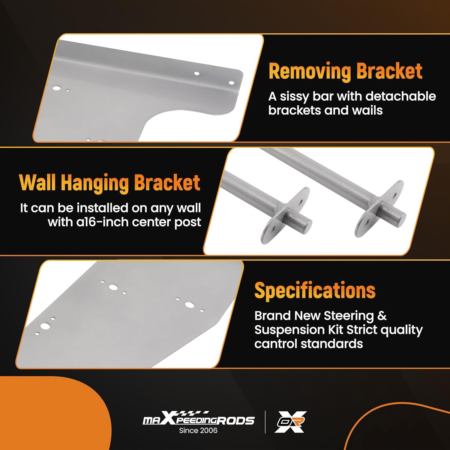 maXpeedingrods Tour Pak Pack Wall Mount Storage Rack Holder for Harley Electra Glide 1997- Passenger Backrest Storage Holder Grey