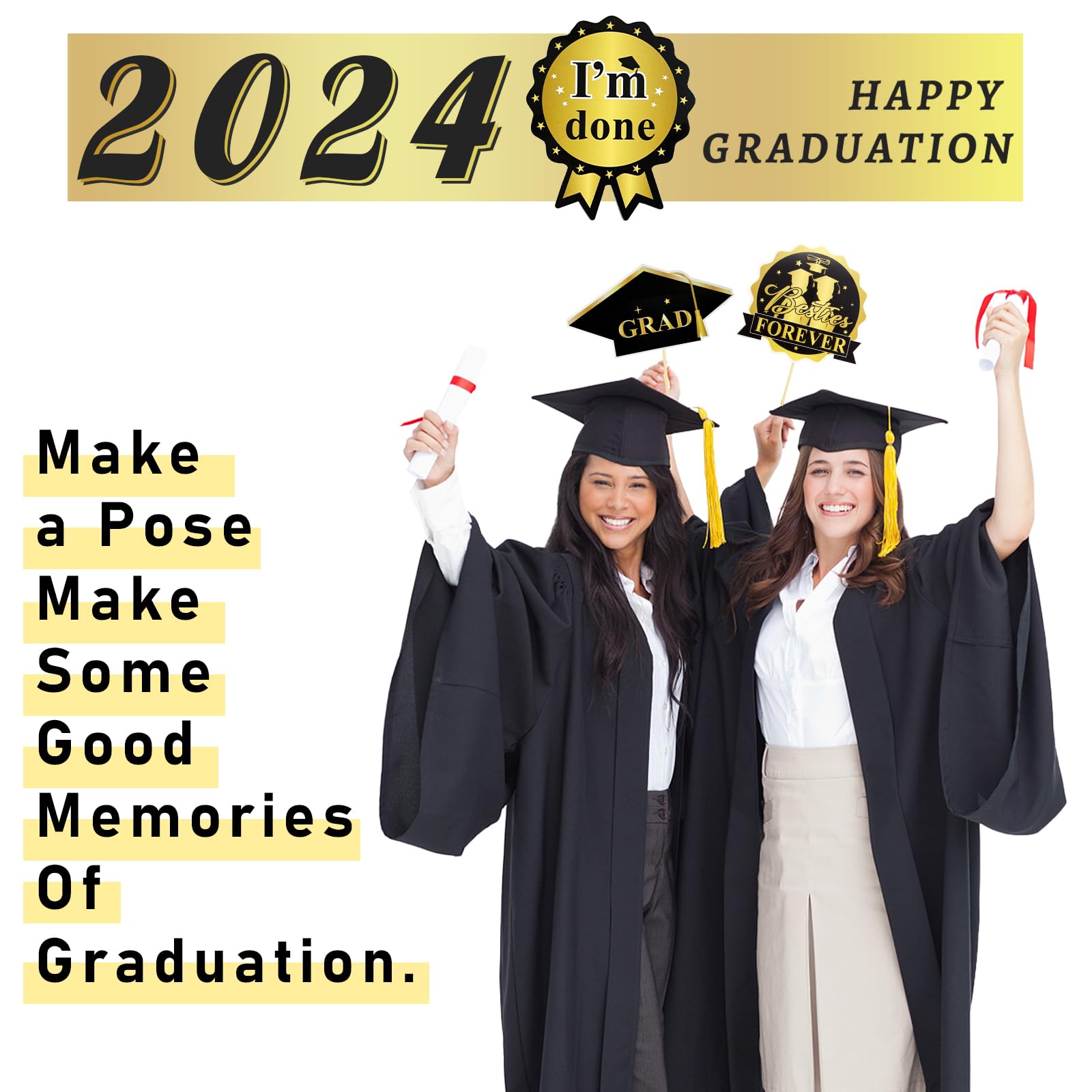 Modèle De Photomaton Pour Fête De Remise Des Diplômes, Classe De, Or Noir Et Ban