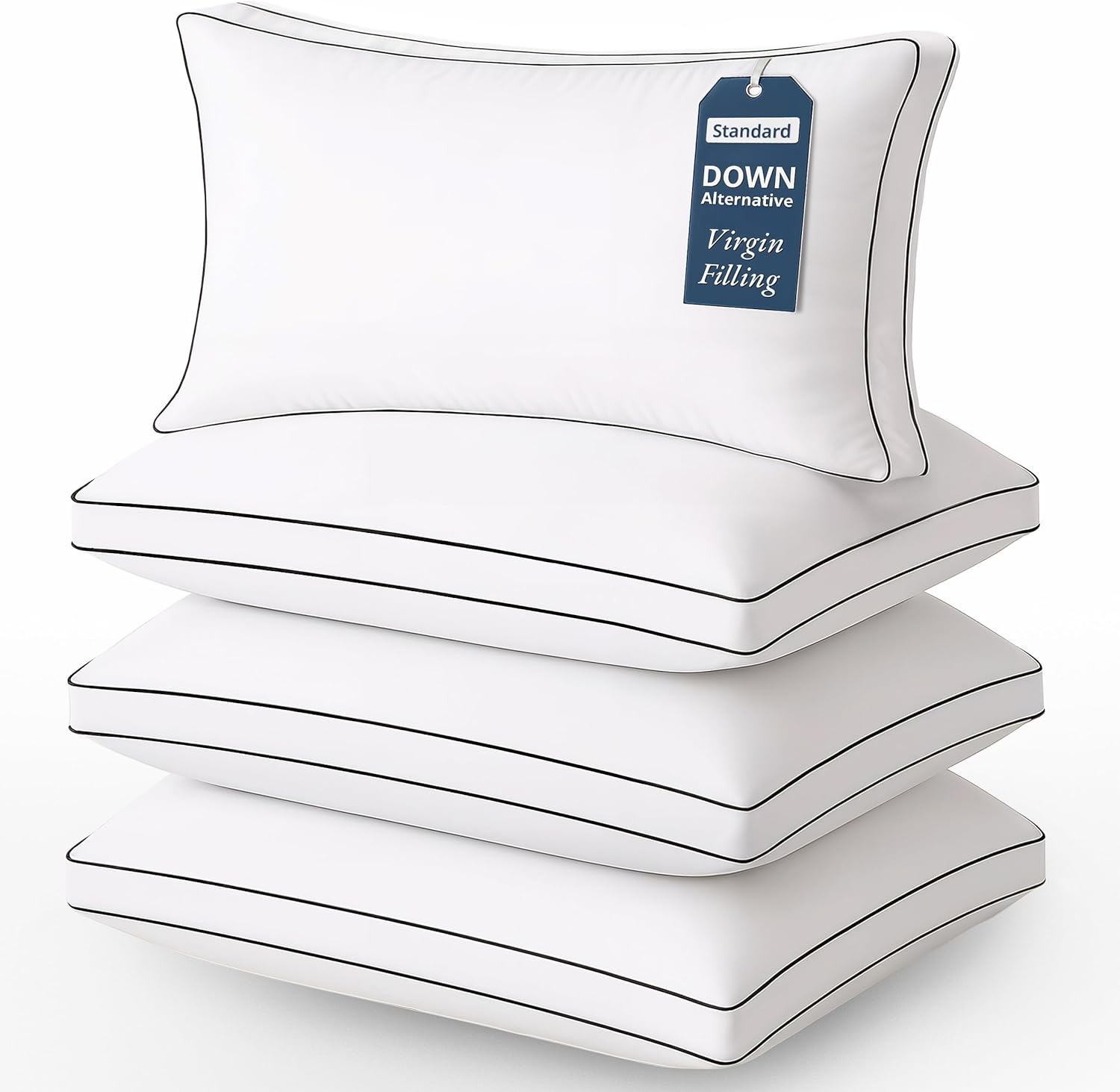 LANE LINEN Pillows Standard Size Set of 4 - Medium Soft Support Gusseted Hotel Quality Pillows for Sleeping, Oeko Tex Certified, Down Alternative Perfect for Back, Stomach or Side Sleepers - White