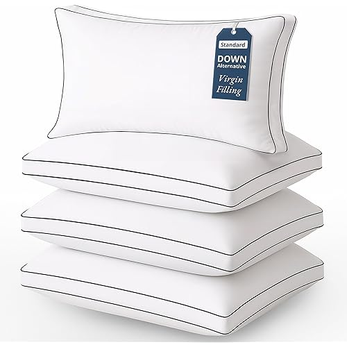 LANE LINEN Pillows Standard Size Set of 4 - Medium Soft Support Gusseted Hotel Quality Pillows for Sleeping, Oeko Tex Certified, Down Alternative Perfect for Back, Stomach or Side Sleepers - White