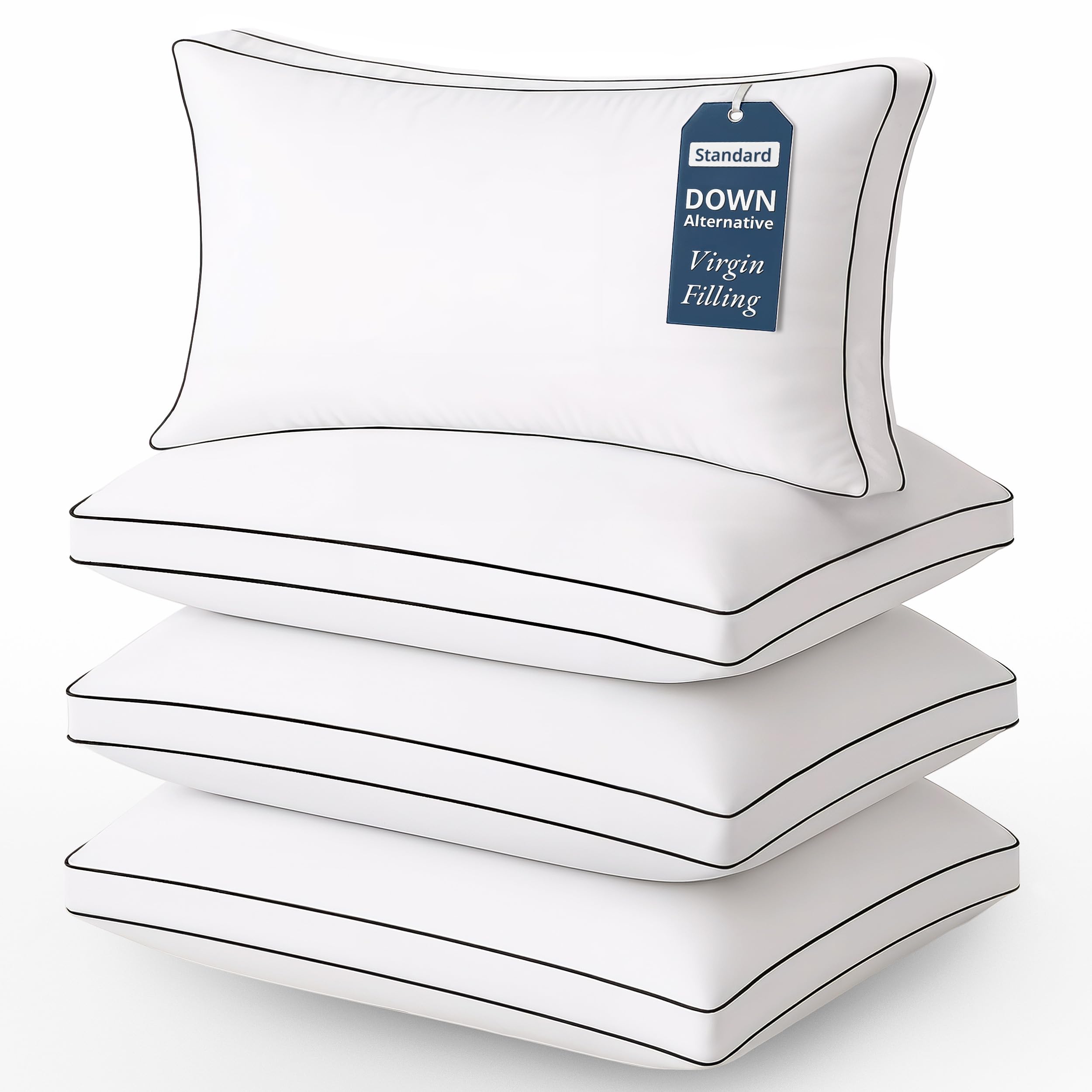 LANE LINEN Pillows Standard Size Set of 4 - Medium Soft Support Gusseted Hotel Quality Pillows for Sleeping, Oeko Tex Certified, Down Alternative Perfect for Back, Stomach or Side Sleepers - White