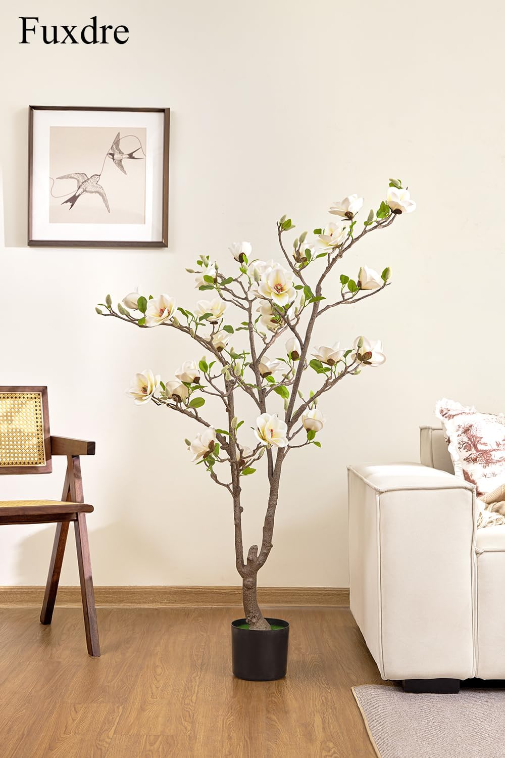 Artificial Magnolia Tree, 4.9 ft Tall Fake Indoor Tree, Faux Magnolia Tree is Realistic Real Touch Leaves and Flowers Perfect for Home Decor, Living Room, Floor and Wedding(White) - Image 8