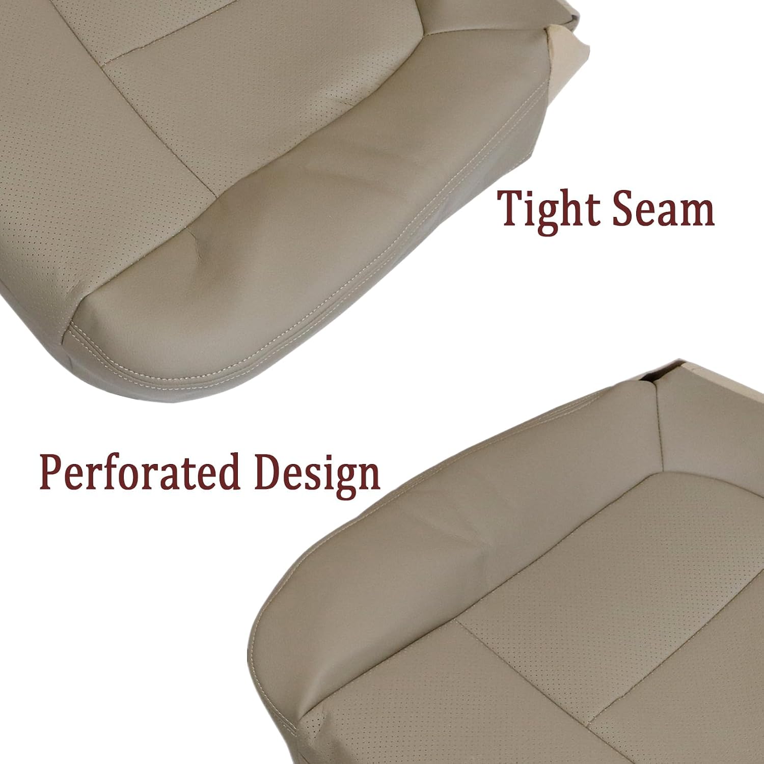 Priprilod Perforated Leather Tan Driver & Passenger Side Bottom Replacement Seat Cover Compatible with Ford F150 Lariat 2009 2010 2011 2012 2013 2014