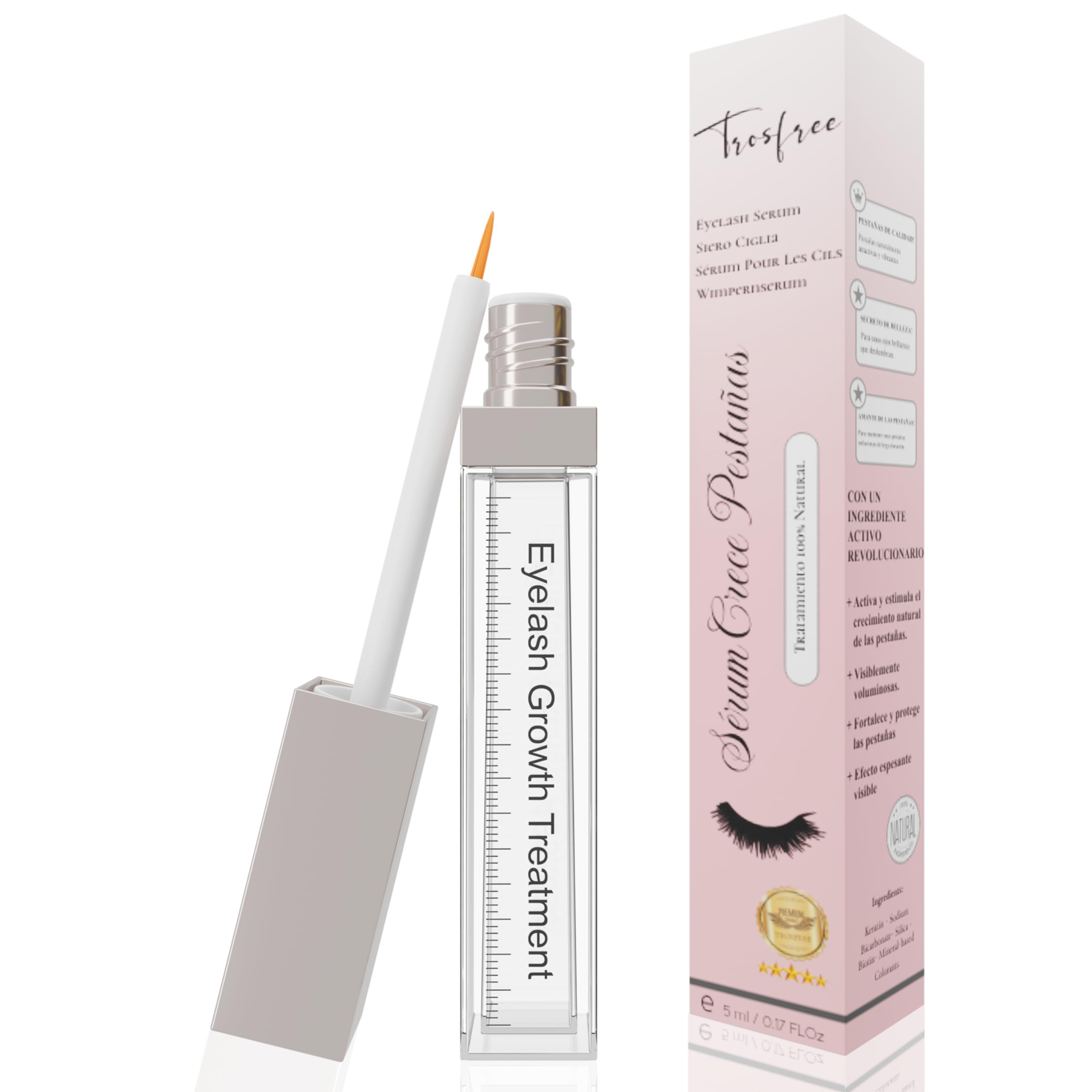 TROSFREE: Serum Pestañas Crecimiento 5 ml - Suero Crece Pestañas Pestañas y Cejas - Bioactivador de Queratina Pestañas - Eyelash Growth Serum
