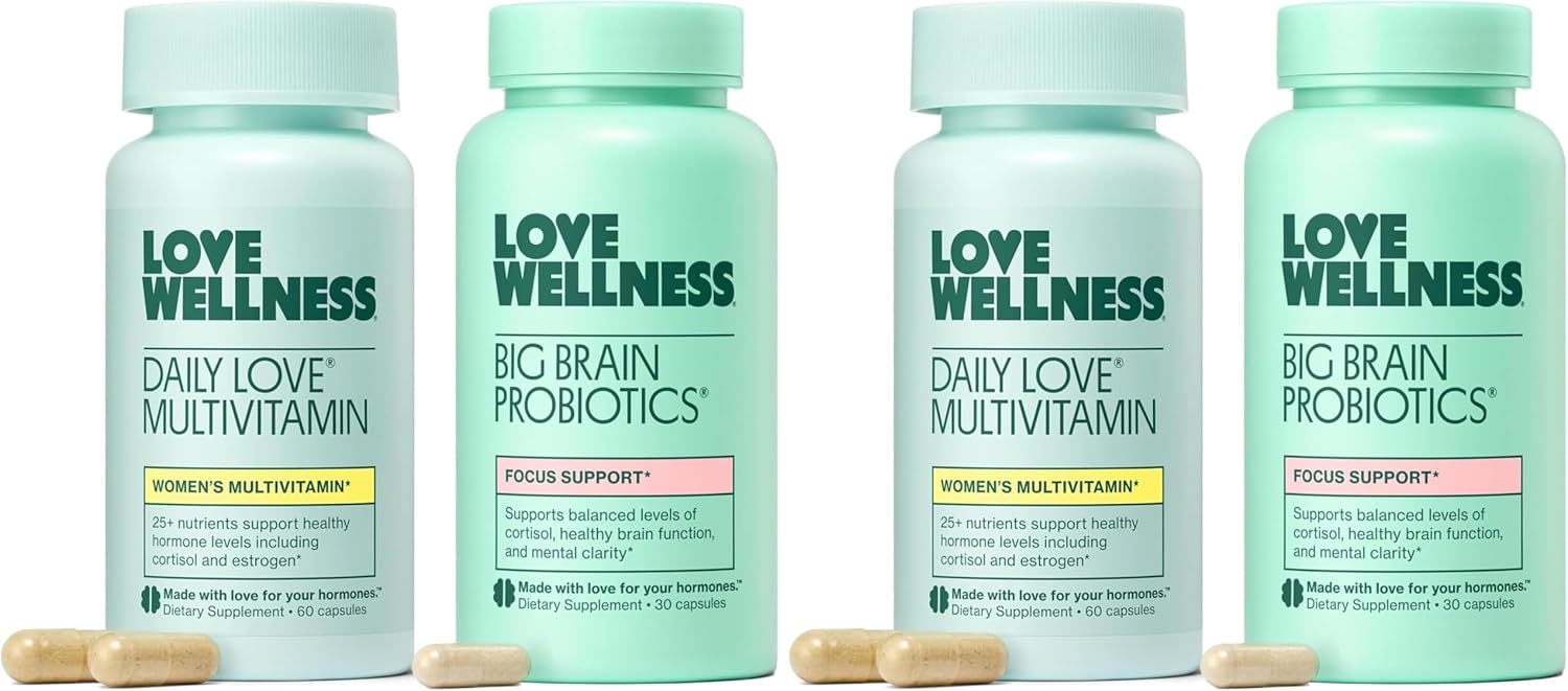 Love Wellness Daily Love Multivitamin & Big Brain Probiotics | Mind and Body Duo | Womens Vitamin and Probitoic