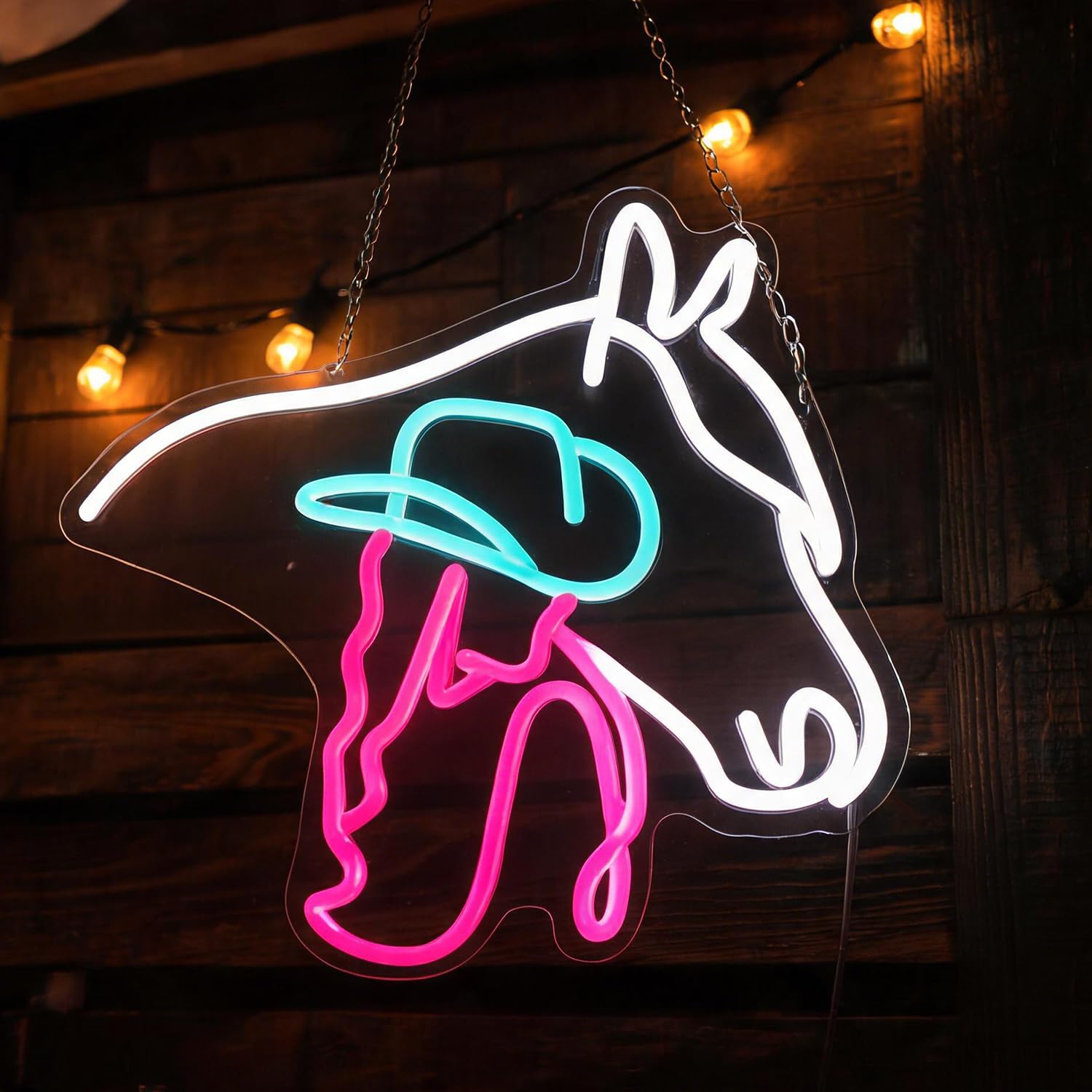 Letrero de neón de caballo de vaquera, luz de neón, luz LED de señora de caballo, señal LED de vida de campo, decoración de pared de habitación de vaquero, letrero de luz de neón para sala de juegos
