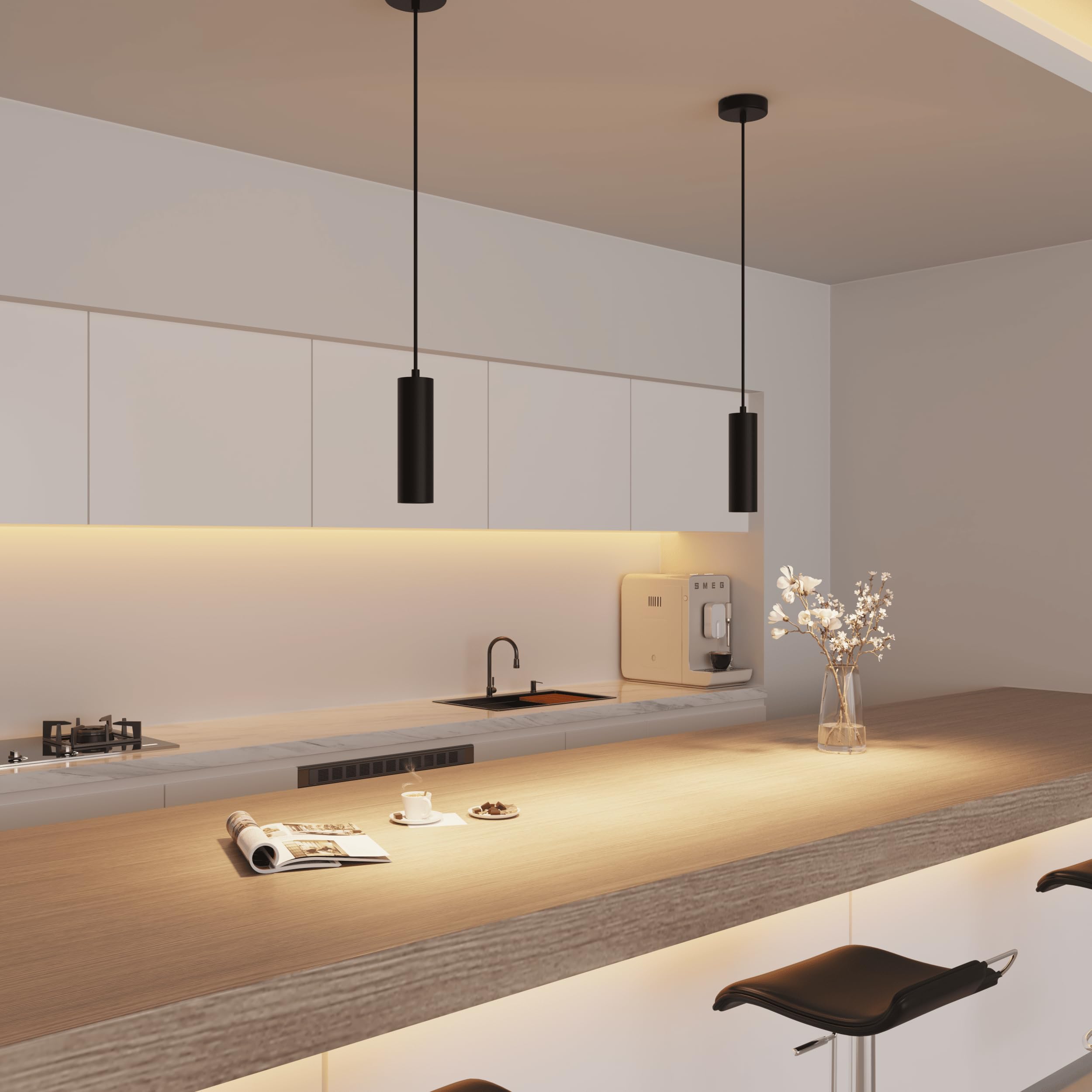 CALEX Lampada a sospensione GU10, 1 luce, cilindro in alluminio, regolabile in altezza, nero opaco