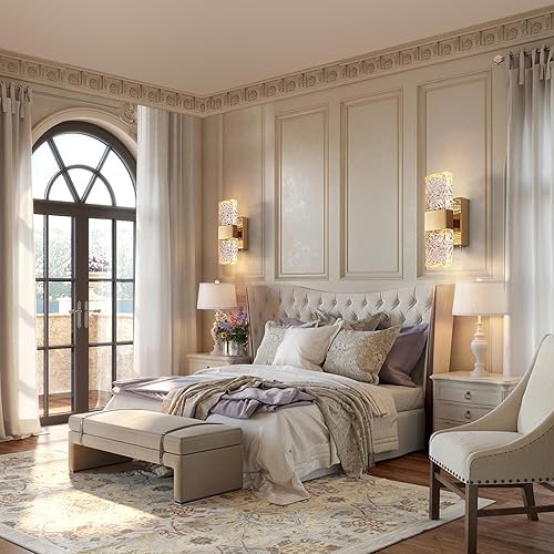 Miniatura 2 de camuucci Juego de 2 apliques de pared con pilas, color dorado, recargable, 10000 mAh, lámpara de pared para interiores, no cableada, control remoto,