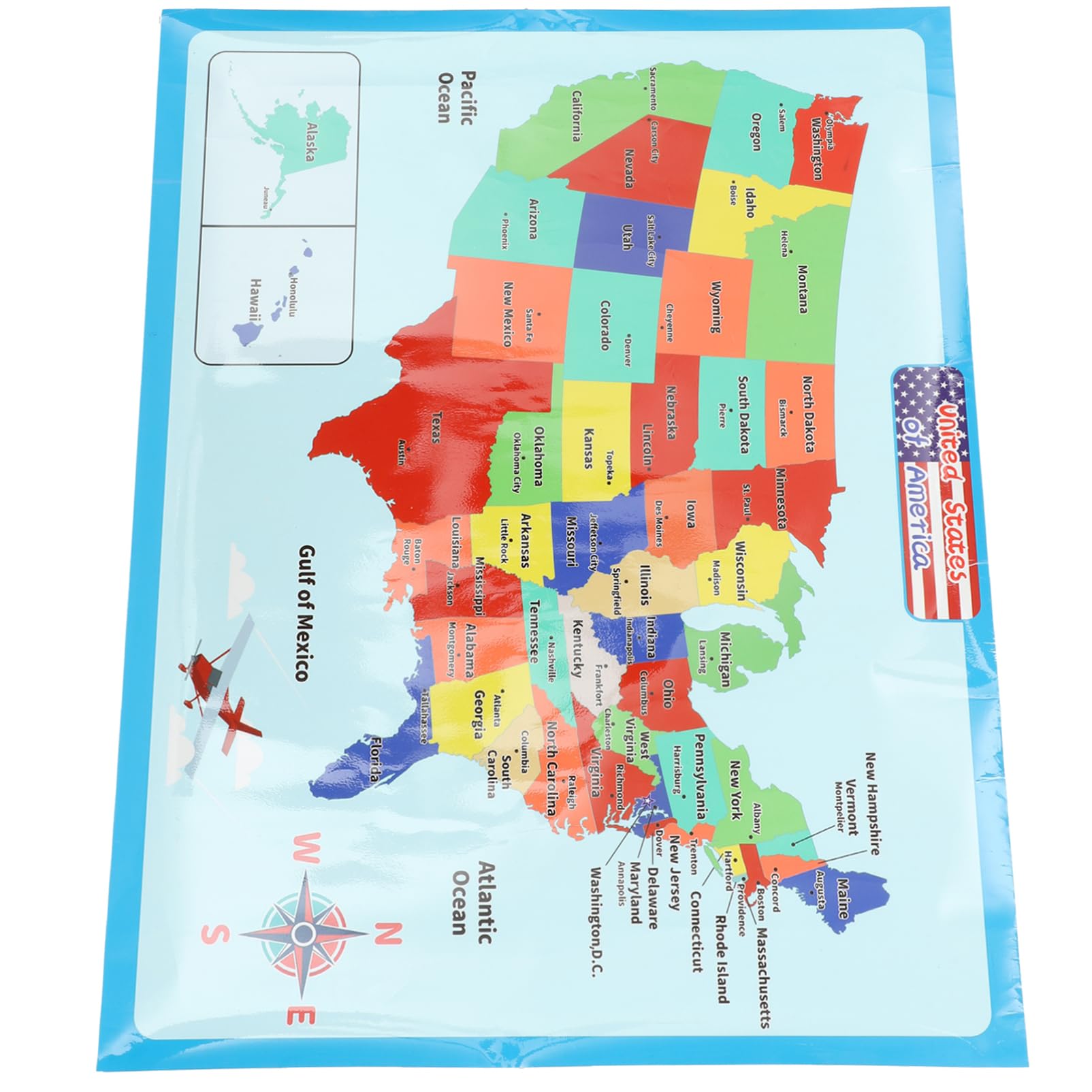 TEHAUX 4blätter Us-karte Lernposter Für Junge Mädchen Pädagogisches Wandplakat Für Vorschule Grundschule Geografie Für Klassenraum