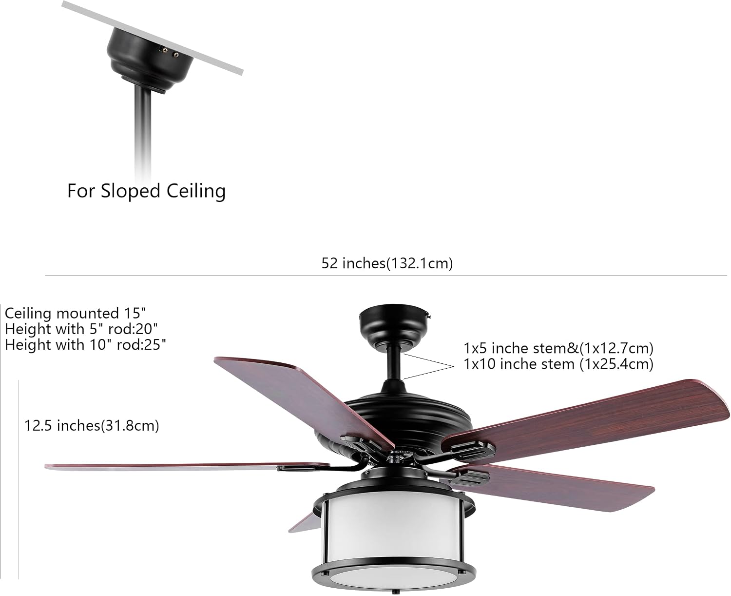 JONATHAN Y 52" Black 2-Light Iron Ceiling Fan, Bohemian Farmhouse Lantern with Remote Control, Reversible Ashwood/Brown Blades for Living Room Bedroom, LED Bulbs Included JYL9619A