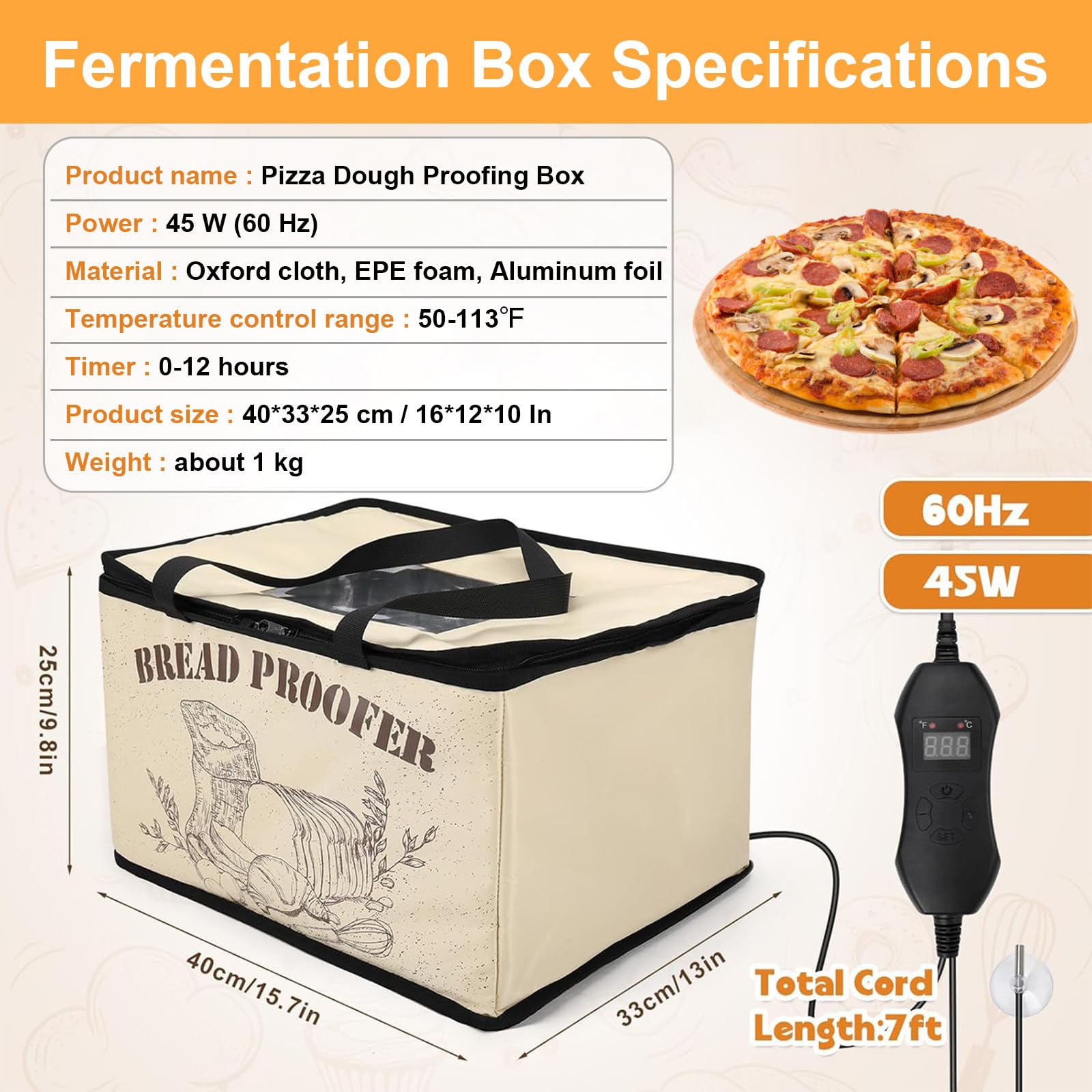 Gärschrank Für Pizzateig Auf Der Arbeitsplatte – Sauerteig-Backzubehör, Einstellbarer Timer (0–12 Stunden) Und Thermostatregelung (10–45 °C) Für Handwerklich Hergestelltes Brot
