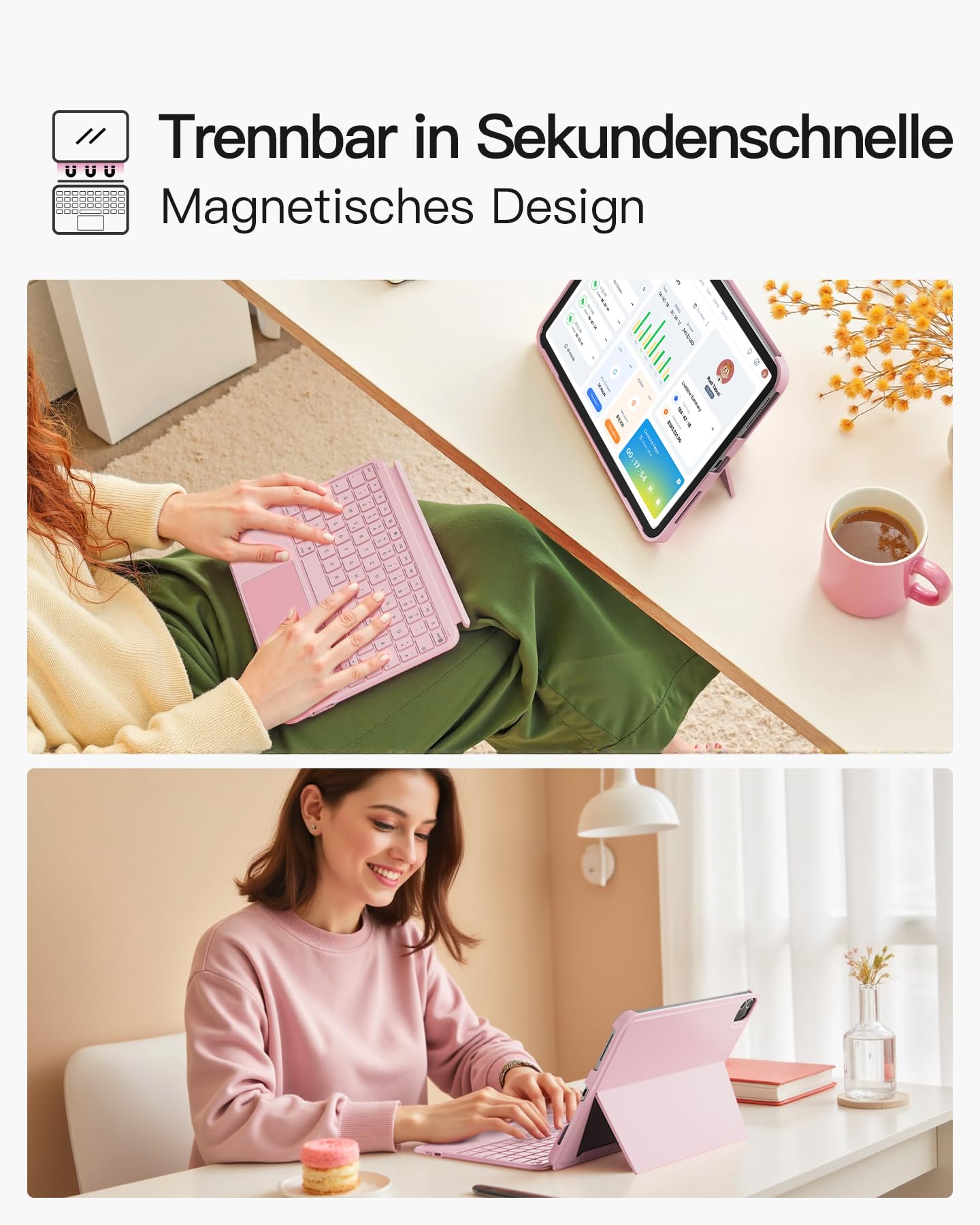 Inateck Coque avec Clavier, Clavier Ultra léger pour iPad 10/11 Generation A16 2025 11", iPad Air 11" M3/M2 (2025/2024), Air 5/4, Pro 11 4/3/2/1, Amovible, avec pavé Tactile, QWERTZ