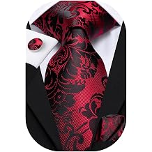 Hi-Tie Silk Ties for Men Plaid Paisley Striped Necktie Pocket Square Cufflinks Set Formal Business